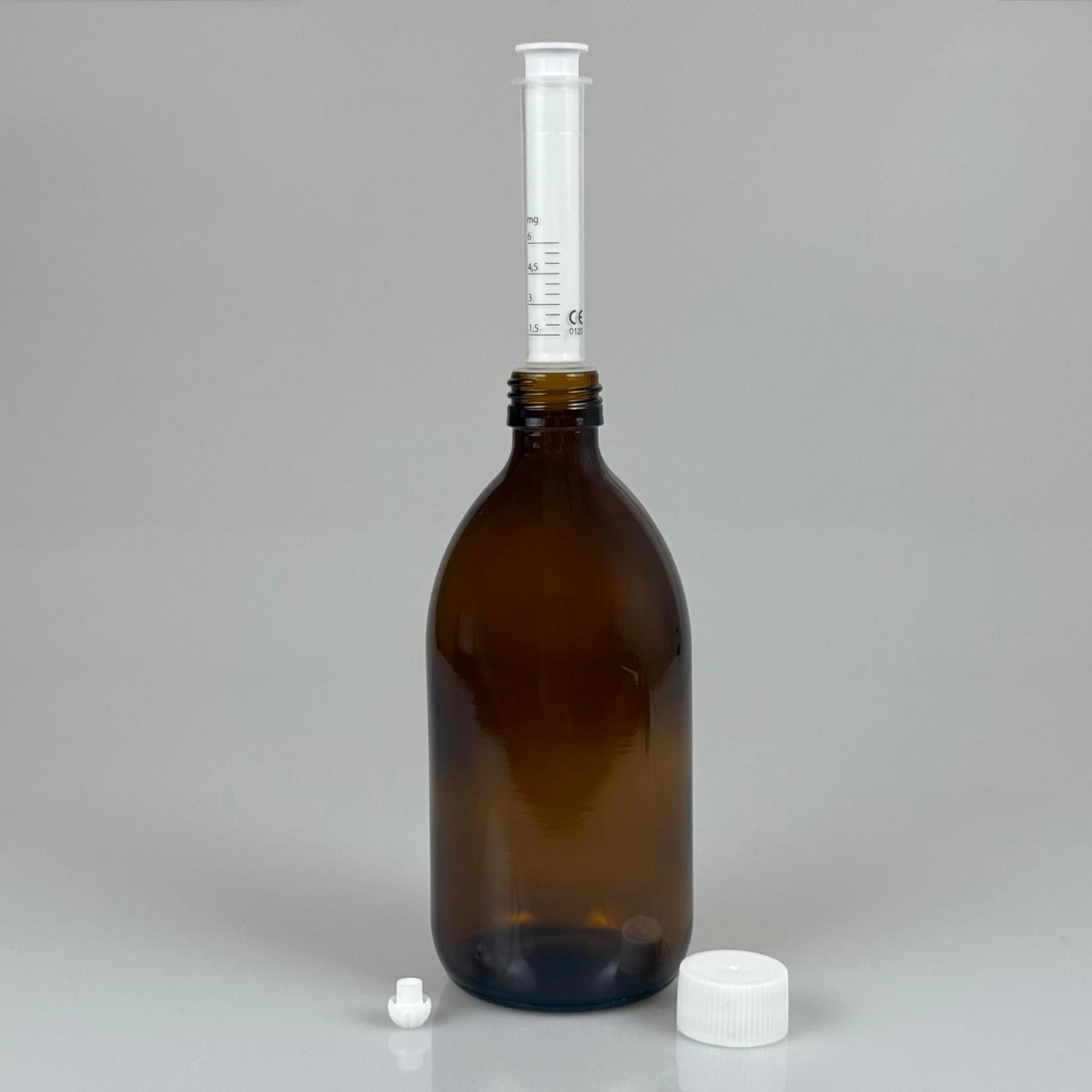 500 ML CAM ECZA ŞİŞESİ + 6 ML DOZAJ PİPETİ + DOZAJ TIPASI + CONTALI PLASTİK KAPAK TAKIM