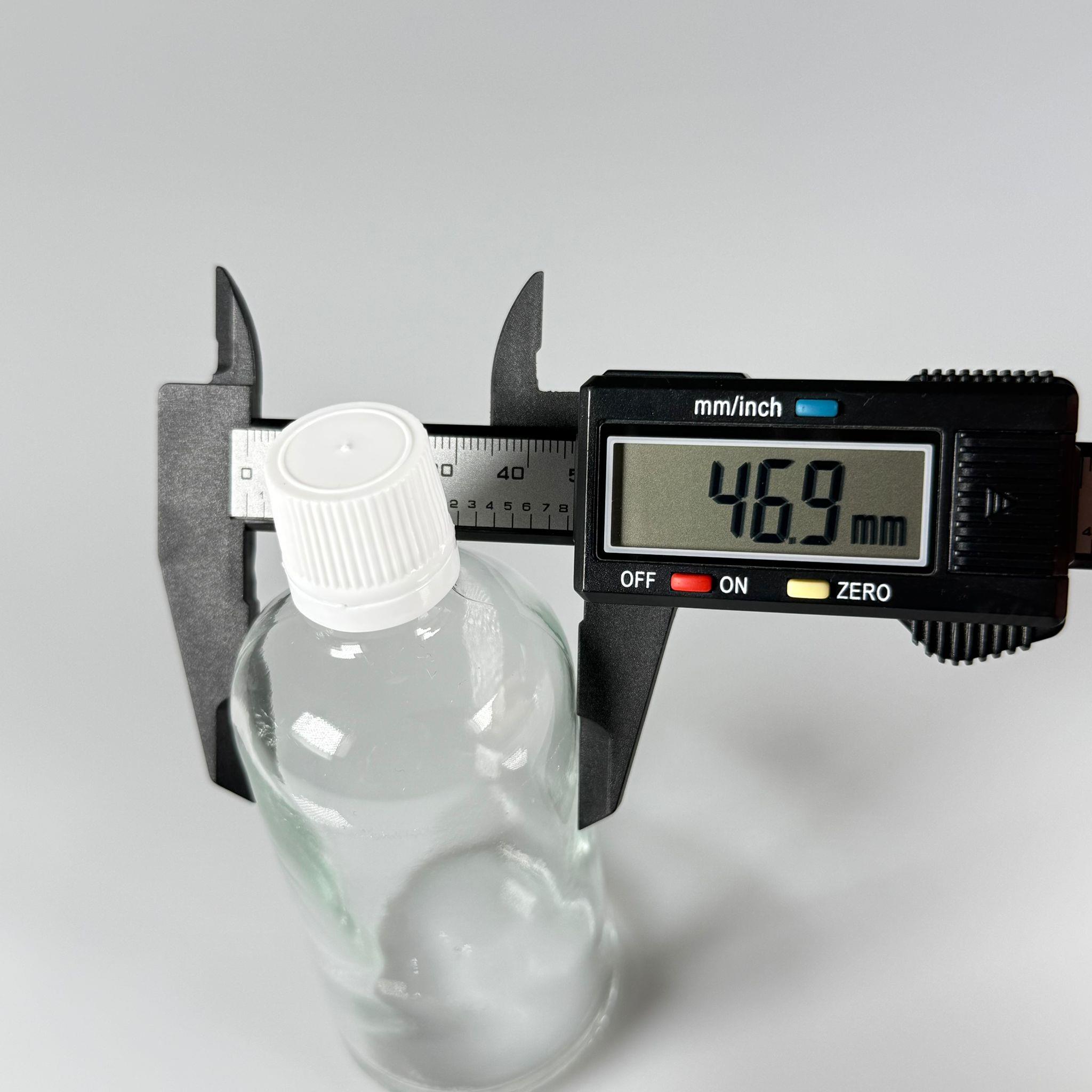 100 CC CAM ŞEFFAF KİLİTLİ, KENDİNDEN CONTALI BEYAZ KAPAKLI - 100 ML DAR AĞIZLI İLAÇ ŞİŞESİ