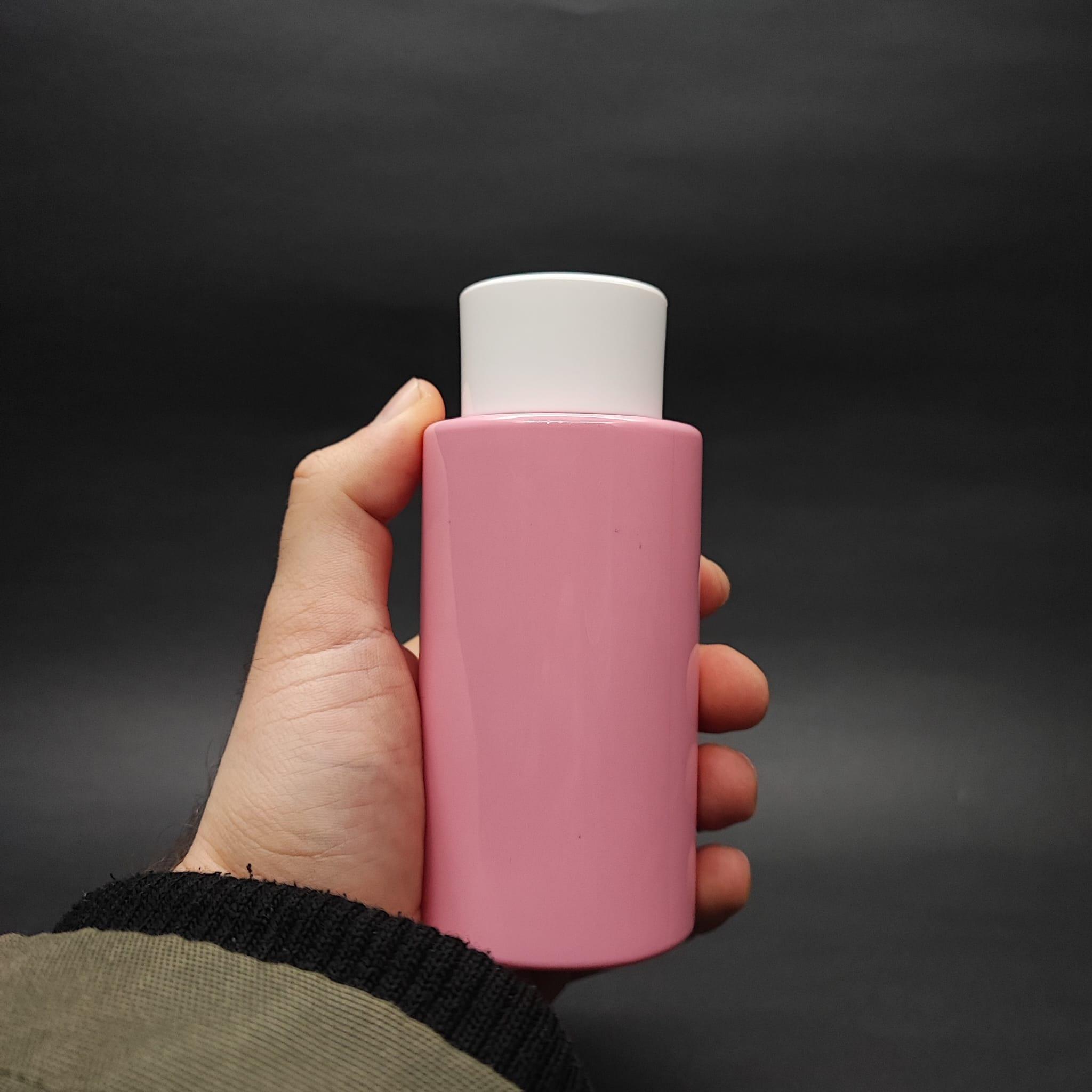 200 CC KÜT BOYUNLU SİLİNDİR PET ŞİŞE (24 GR) - BEYAZ KOLONYA LOSYON KAPAK + TIPA - 200 ML PLASTİK ŞİŞE - PEMBE