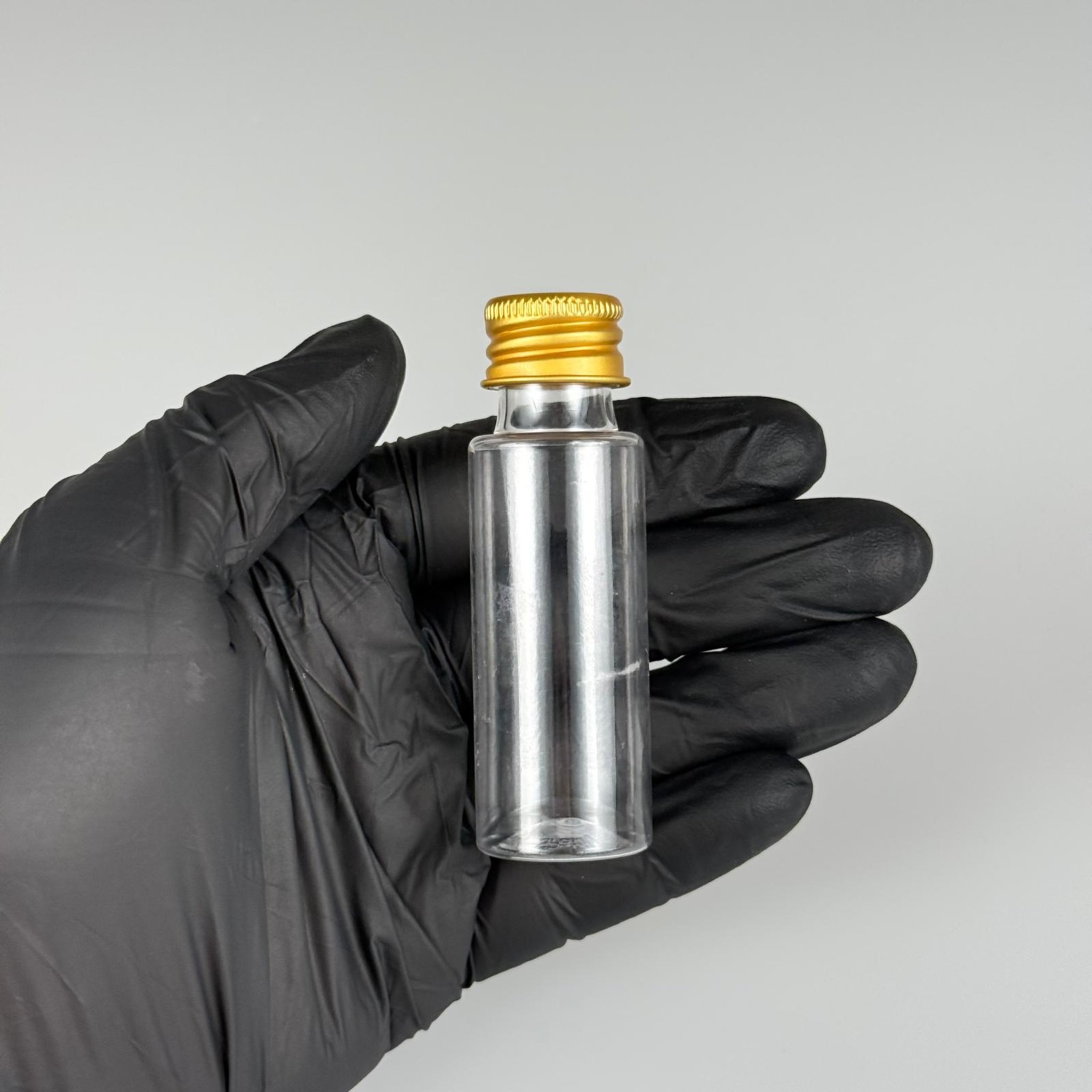 20 CC ŞEFFAF PET ŞİŞE + KÖPÜK CONTALI GOLD ALÜMİNYUM METAL KAPAKLI TAKIM - 20 ML PLASTİK ŞİŞE