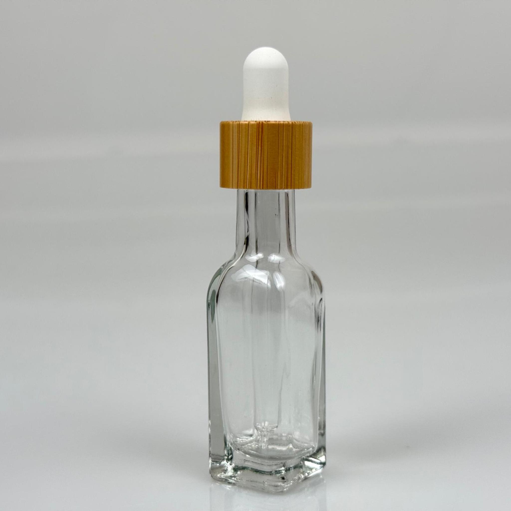 20 CC MARASKA KARE CAM DAMLALIKLI ŞİŞE - BEYAZ EMZİK - BAMBU AHŞAP KAPAK - 20 ML BAMBU KAPAKLI DAMLALIKLI CAM ŞİŞE