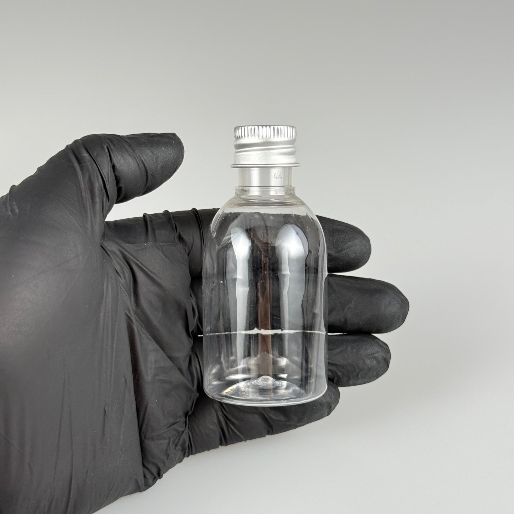 50  CC BUKLET PET ŞİŞE + KÖPÜK CONTALI GÜMÜŞ ALÜMİNYUM METAL KAPAKLI + KÖR TIPALI TAKIM - 50 ML PLASTİK ŞİŞE