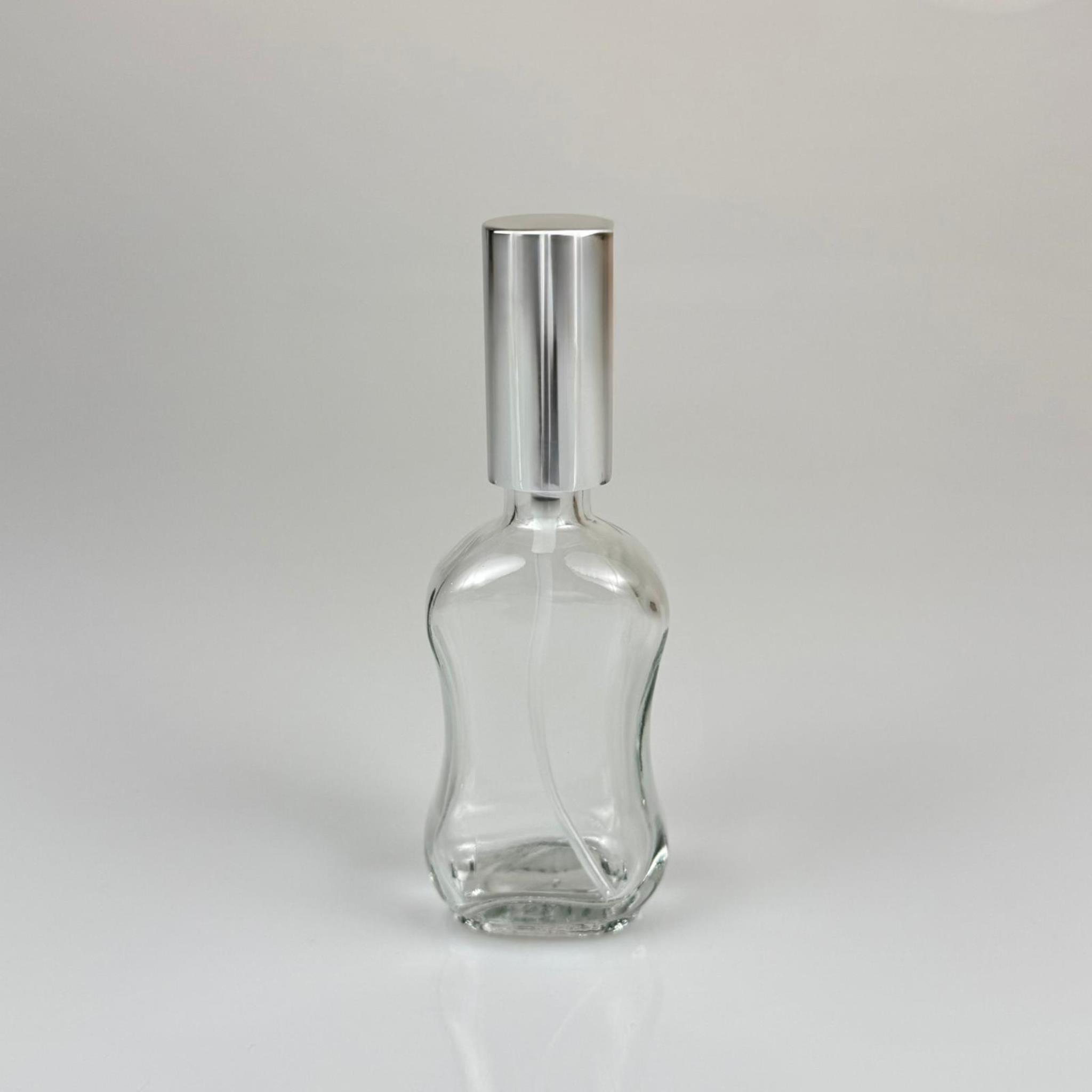 50 CC BOĞAZLI İNCE BELLİ CAM ŞİŞE - VİDALI GÜMÜŞ SPREYLİ PARFÜM KOLONYA ŞİŞESİ TAKIM - 50 ML PRESTİJLİ ŞİŞE