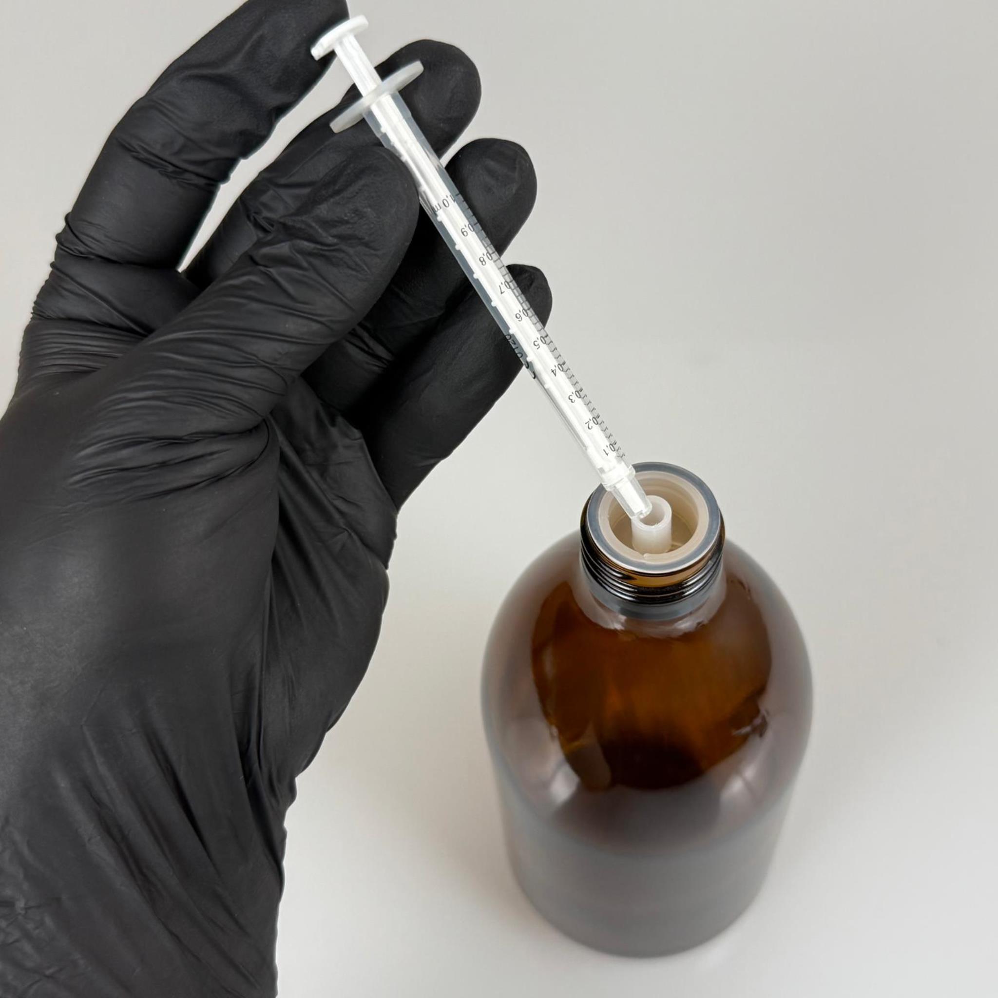 500 ML CAM ECZA ŞİŞESİ + 1 ML DOZAJ PİPETİ + DOZAJ TIPASI + CONTALI PLASTİK KAPAK TAKIM