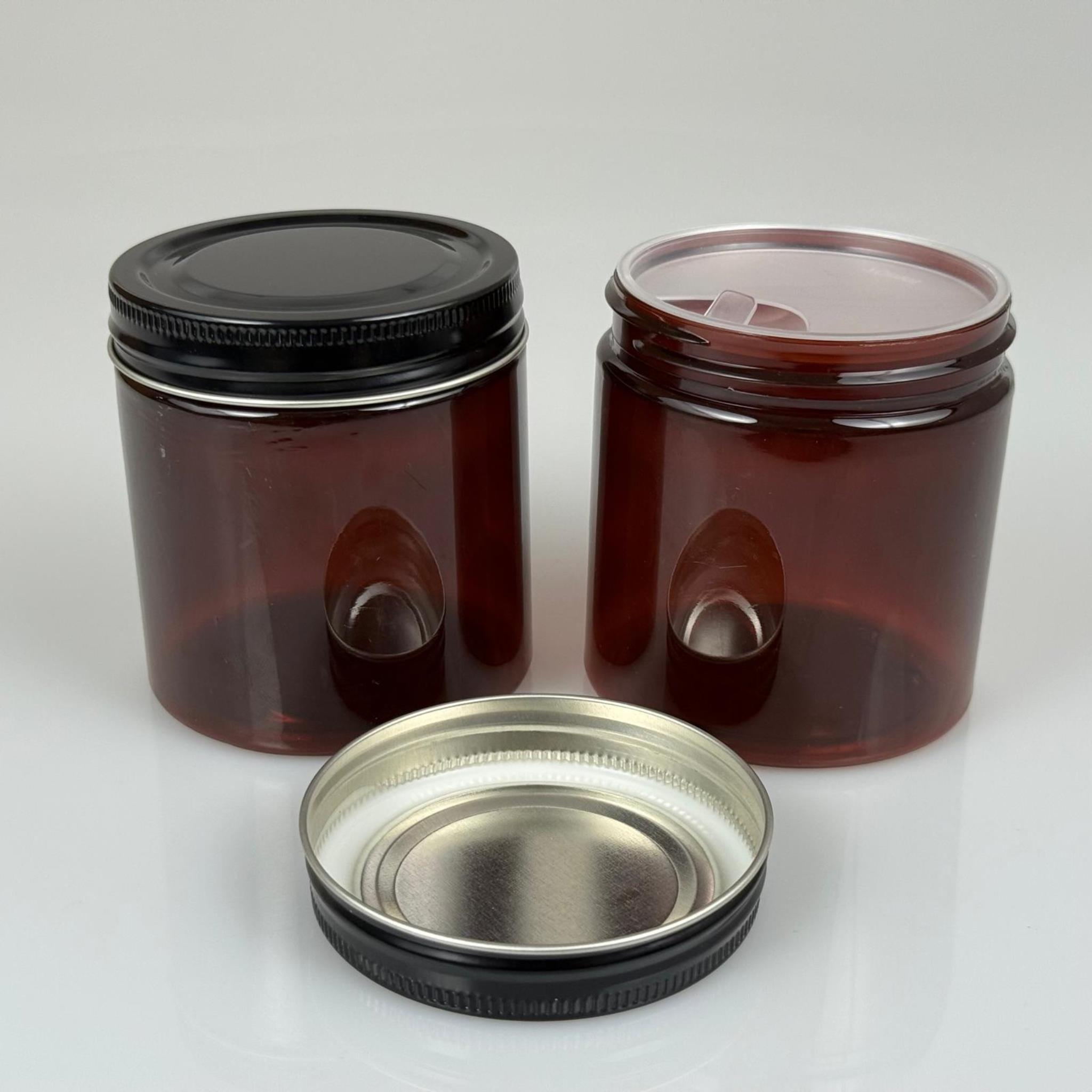 250 ML SERT PET KAVANOZ + SİYAH METAL KAPAK + İÇ TIPA - 250 CC KALIN AMBER PLASTİK KAVANOZ SİYAH METAL KAPAKLI İÇ TIPALI TAKIM - KREM KAVANOZLARI
