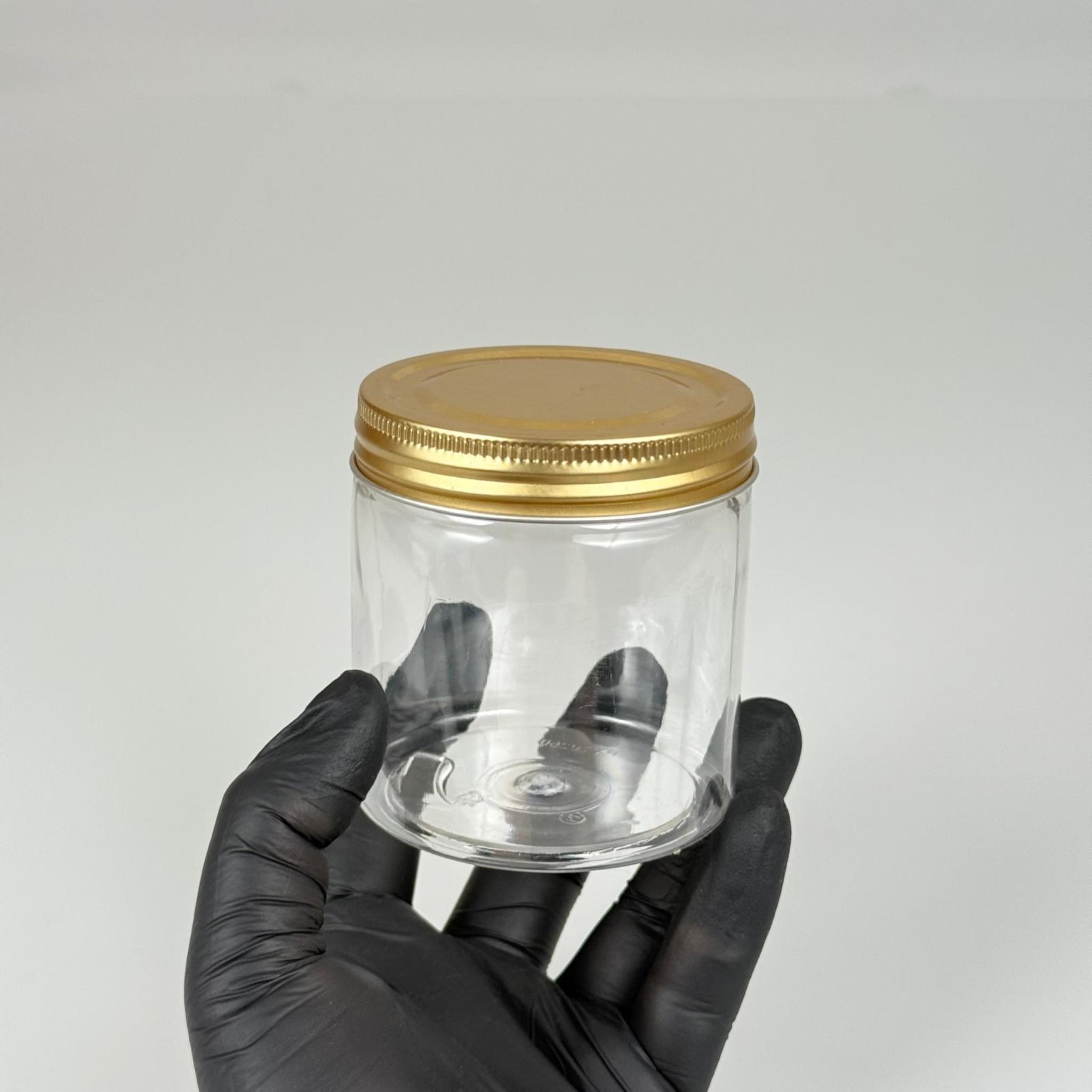 250 ML SERT PET KAVANOZ + GOLD METAL KAPAK + İÇ TIPA - 250 CC KALIN ŞEFFAF PLASTİK KAVANOZ GOLD METAL KAPAKLI İÇ TIPALI TAKIM - KREM KAVANOZLARI