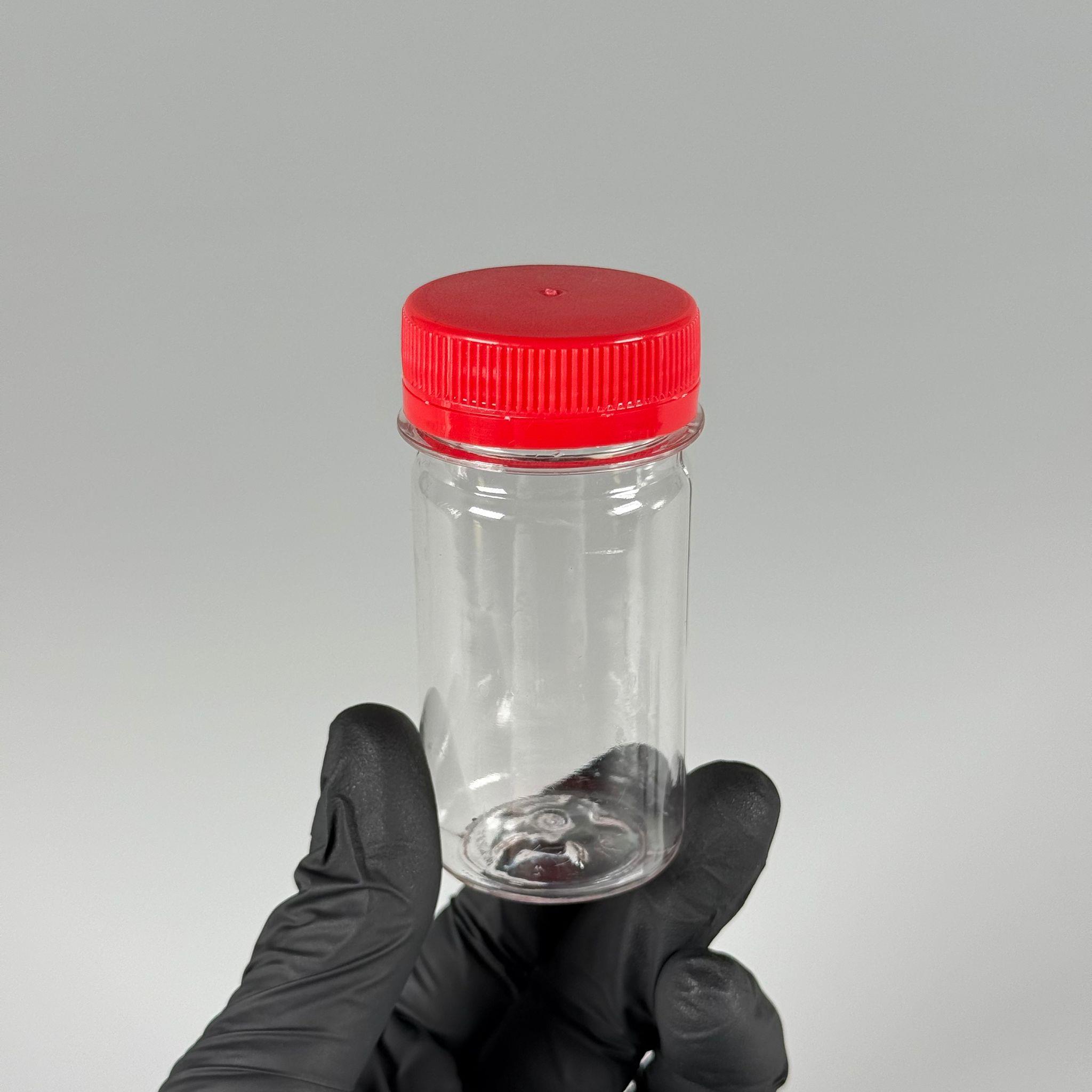 60 CC SİLİNDİR PET ŞİŞE (15,6 GR) - 38 MM GENİŞ AĞIZLI KİLİTLİ KIRMIZI KAPAKLI - 60 ML PLASTİK NUMUNE BOŞ ŞİŞELER