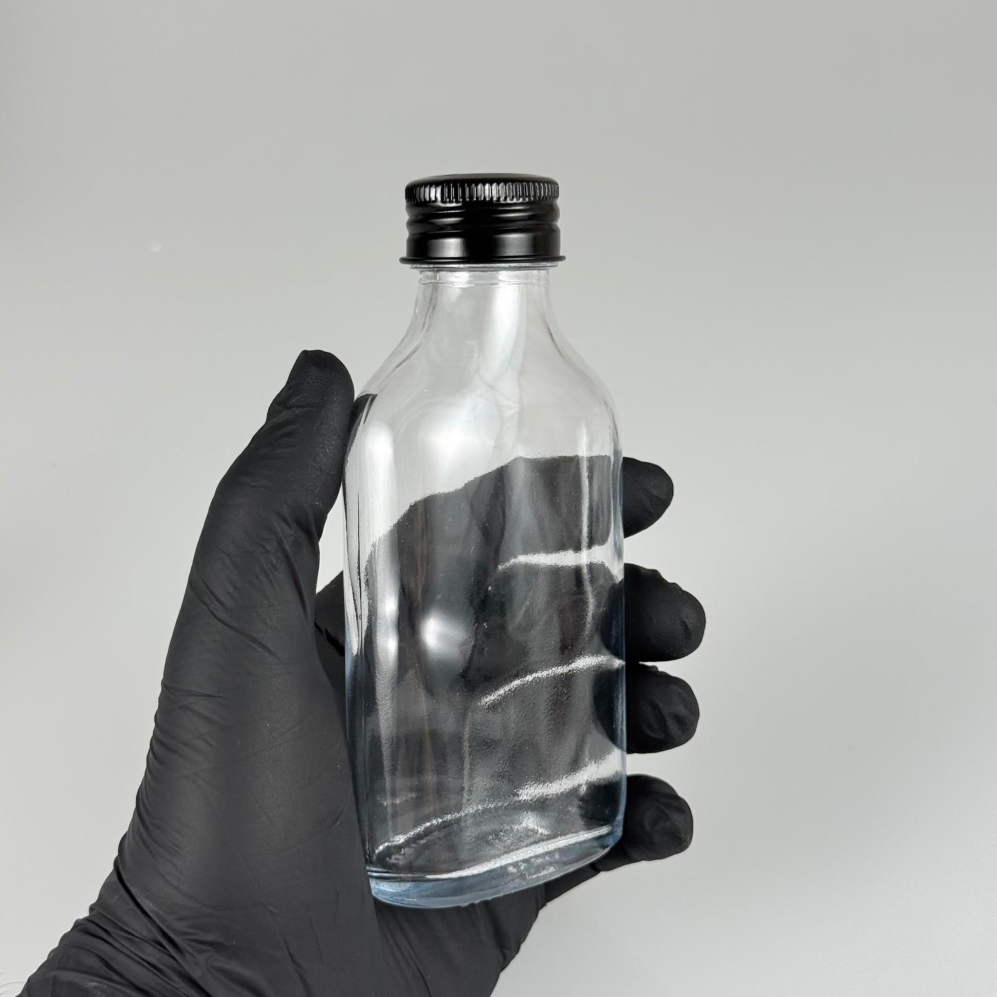 100 CC YASSI LÜX KOLONYA CAM ŞİŞE - SİYAH METAL ALÜMİNYUM KAPAKLI + KOLONYA TIPALI - 100 ML LÜKS METAL KAPAKLI CAM KOLONYA ŞİŞESİ