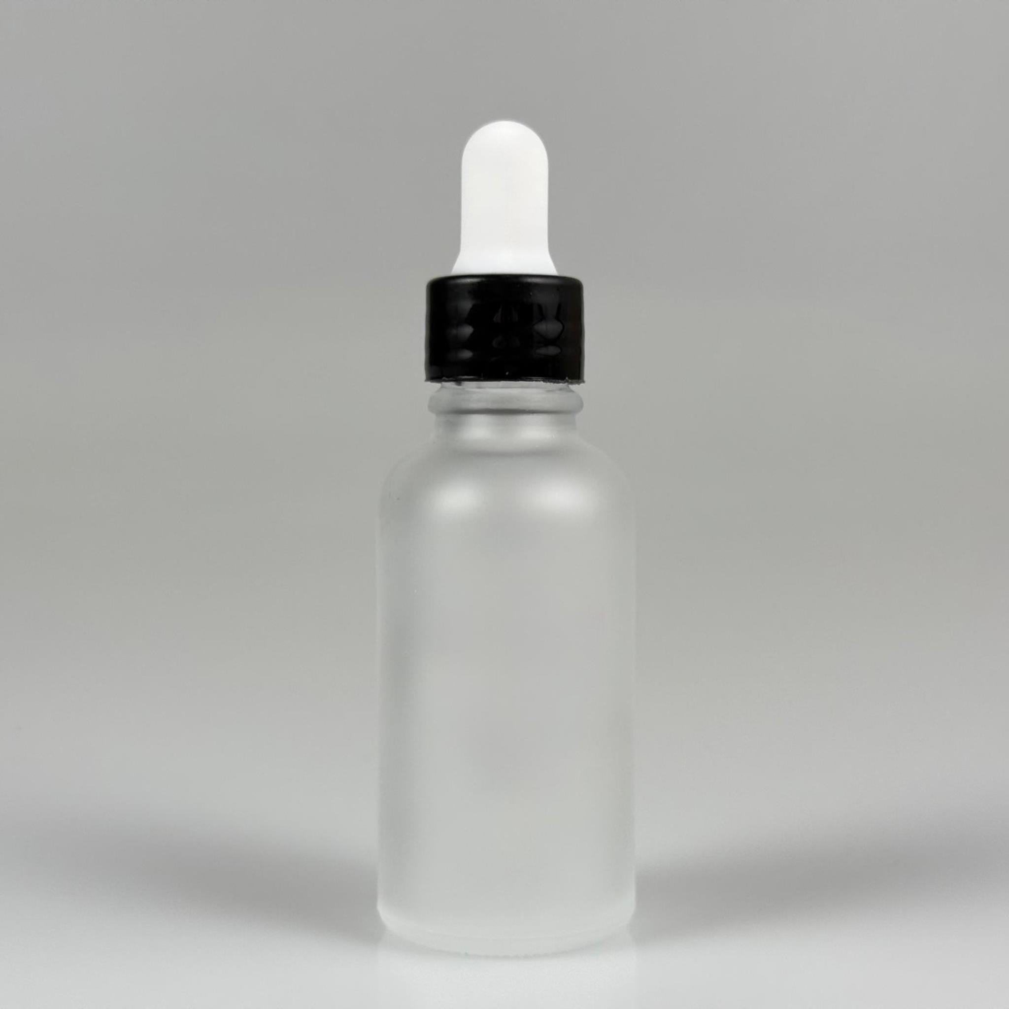 30 CC BUZLU CAM DAMLALIKLI ŞİŞE - BEYAZ EMZİK + SİYAH DÜZ KAPAK + CAM PİPET TAKIM - 30 ML BUZLU CAM DAMLALIKLI ŞİŞE SETİ