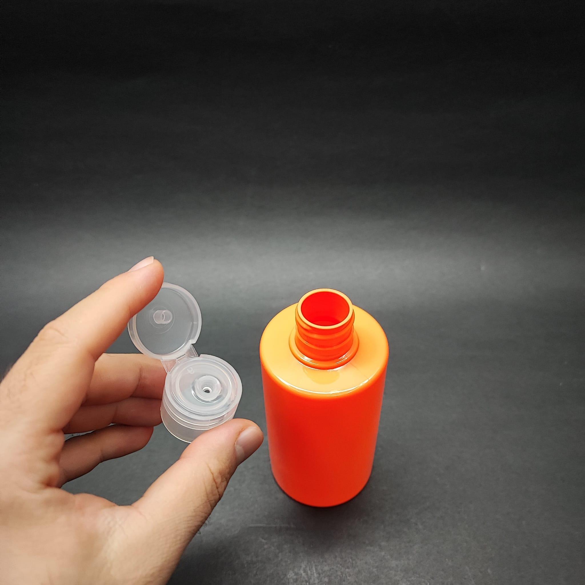 200 CC KÜT BOYUNLU SİLİNDİR PET ŞİŞE (24 GR) - ŞEFFAF FLİPTOP KAPAKLI - 200 ML PLASTİK ŞİŞE - TURUNCU