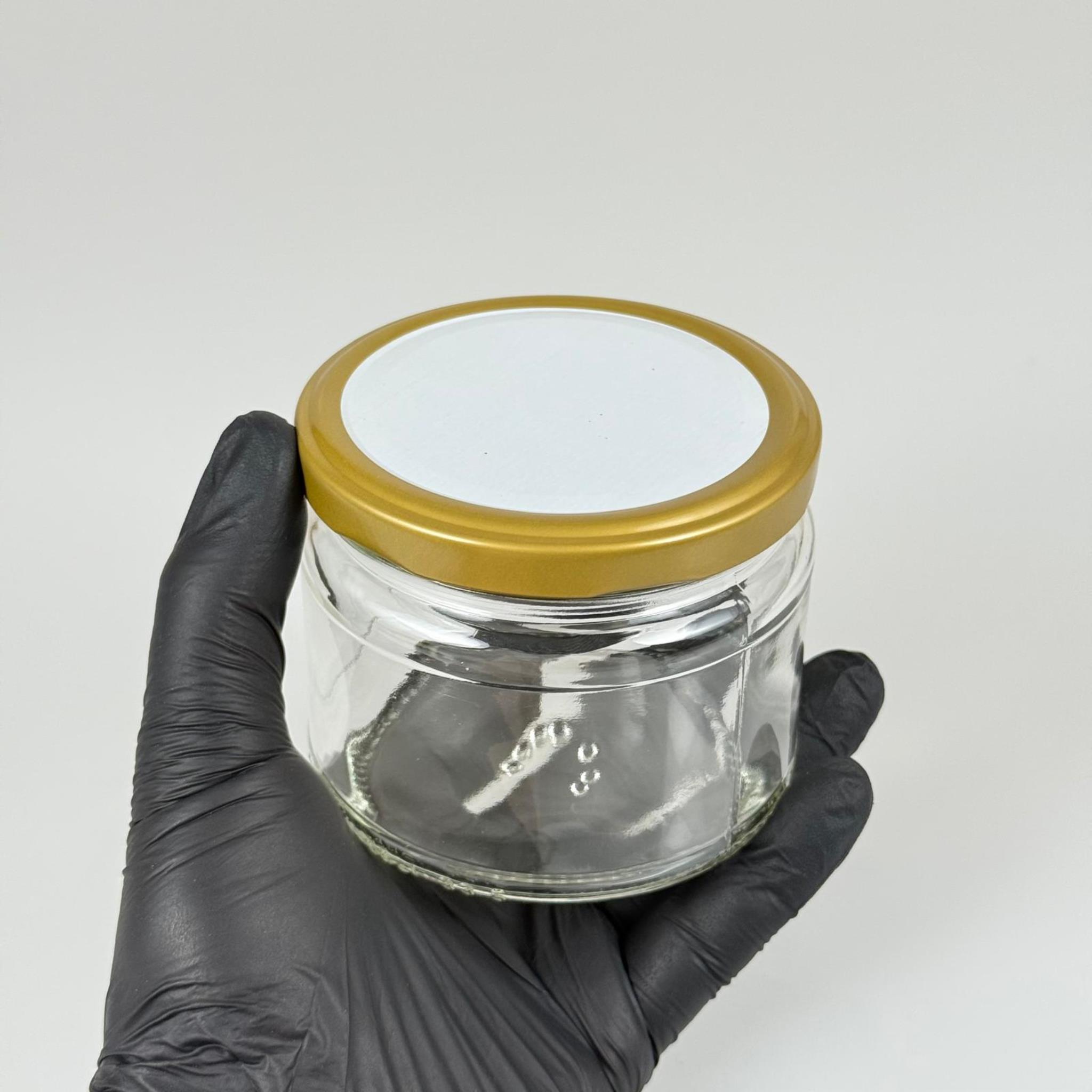 300 CC CAM KAVANOZ (SİLME HACİM 330 ML) - GOLD KUŞAKLI METAL KAPAKLI - 300 ML PAŞABAHÇE BAL , PEKMEZ , KONSERVE , MAGNOLİA VB KAVANOZLARI