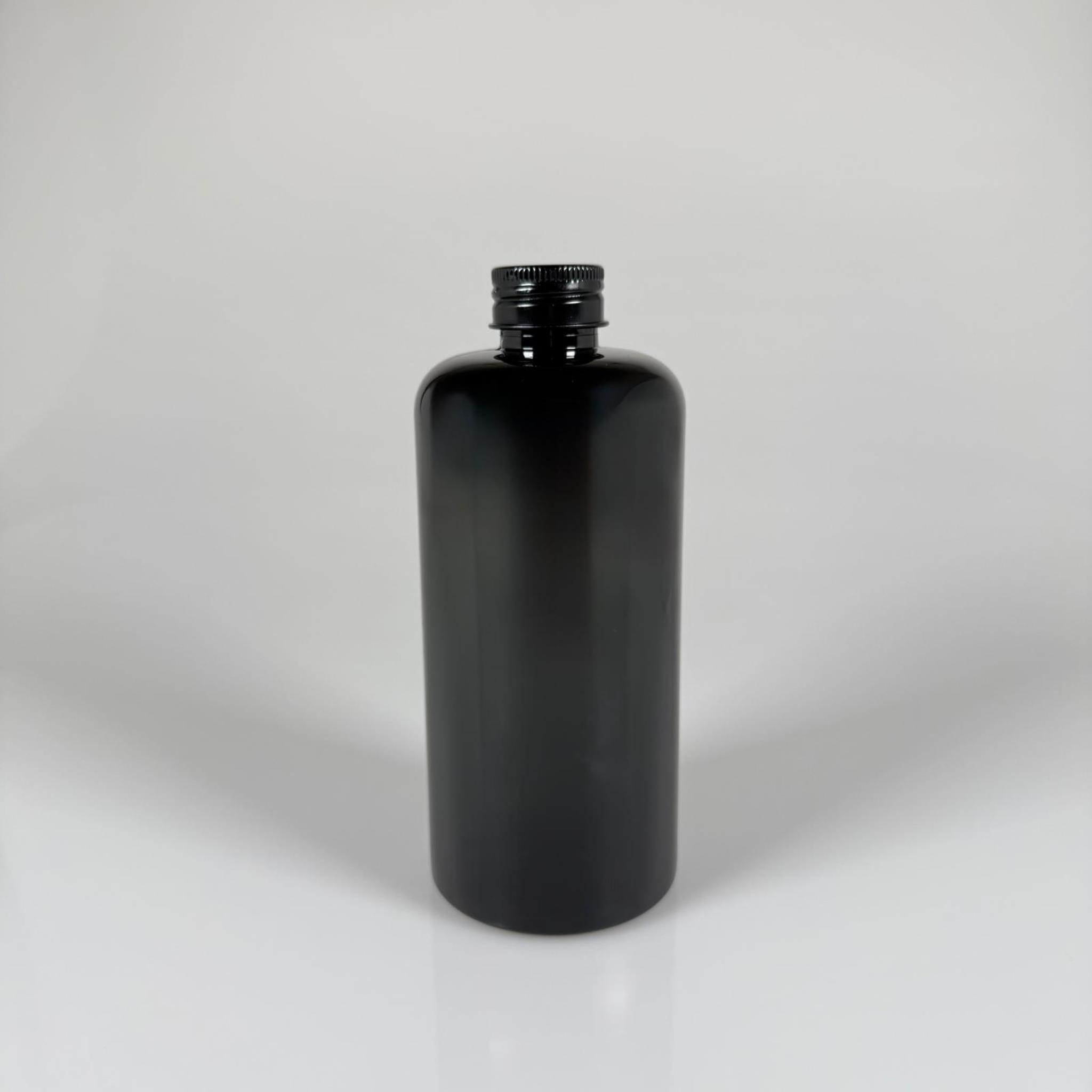 500 CC SİYAH UZUN SİLİNDİR PET ŞİŞE KALIN (26 GR) - SİYAH METAL ALÜMİNYUM KAPAKLI - 28 AĞIZ - 500 ML PET ŞİŞE