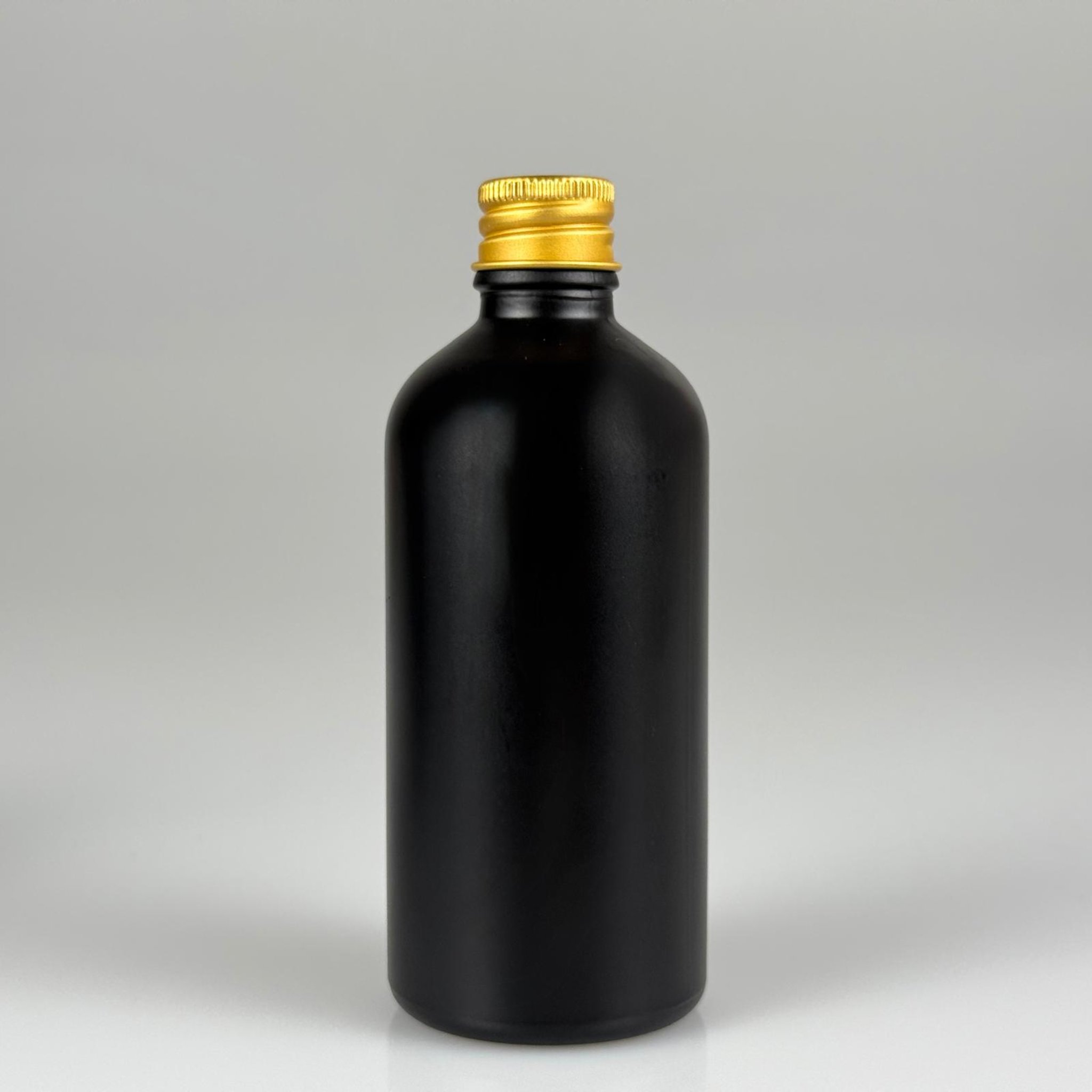 100 CC MAT SİYAH CAM ŞİŞE + KÖPÜK CONTALI GOLD ALÜMİNYUM METAL KAPAKLI TAKIM - 100 ML MAT SİYAH CAM ŞİŞE