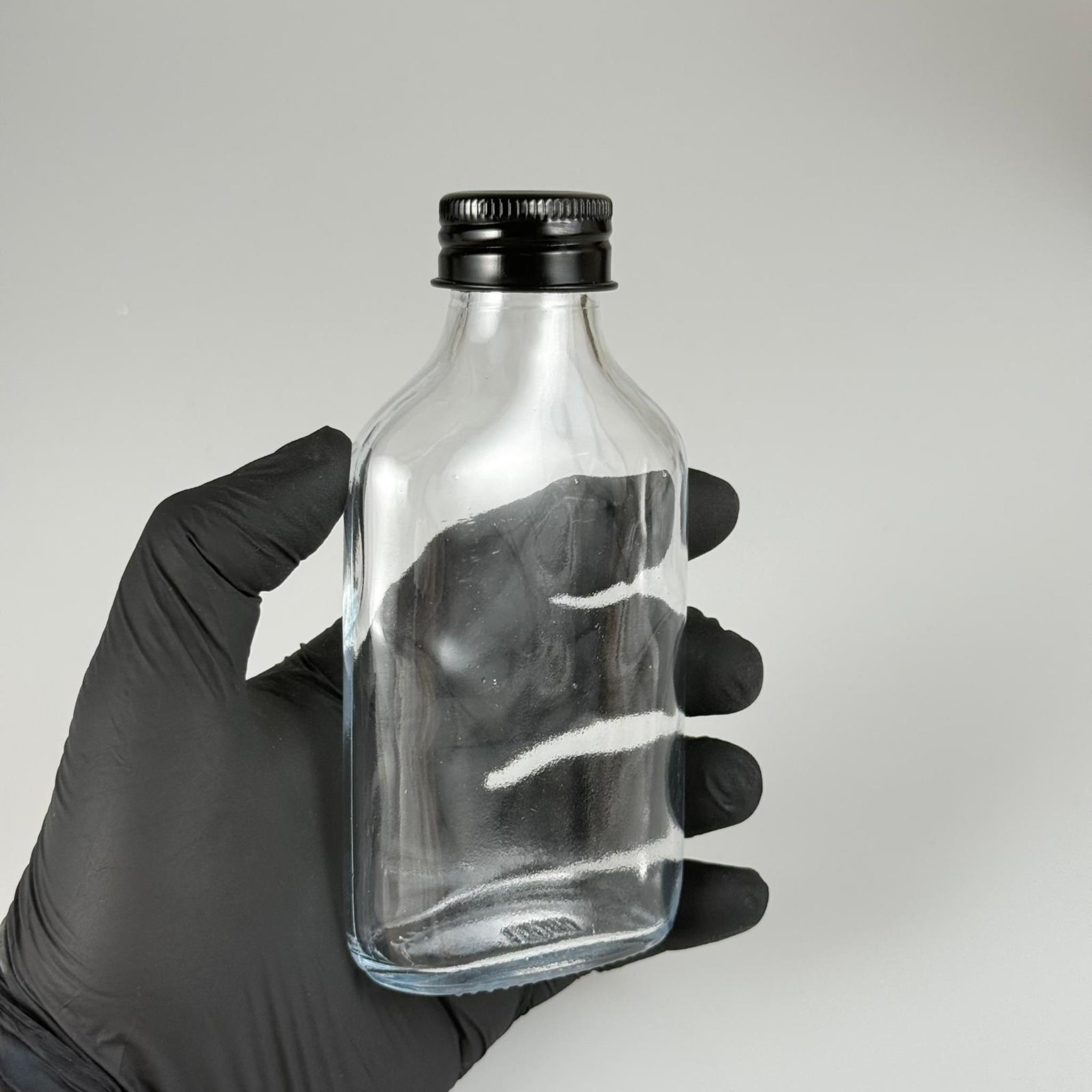 100 CC YASSI CAM ŞİŞE - SİYAH METAL ALÜMİNYUM KAPAKLI - 100 ML CAM ŞİŞE - SOĞUK KAHVE İÇİN COLD BREW ŞİŞESİ