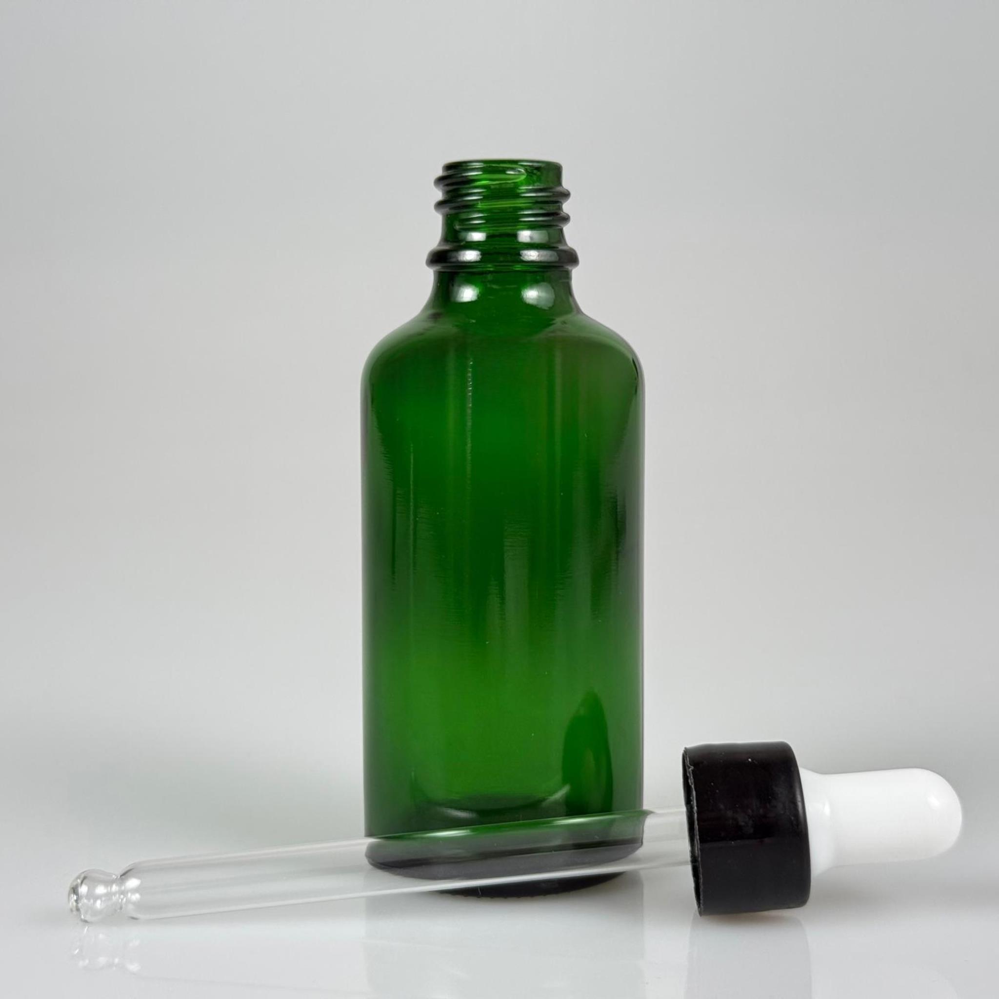 50 CC YEŞİL CAM DAMLALIKLI ŞİŞE - BEYAZ EMZİK + SİYAH  DÜZ KAPAK + CAM PİPET TAKIM - 50 ML YEŞİL DAMLALIKLI ŞİŞE SETİ