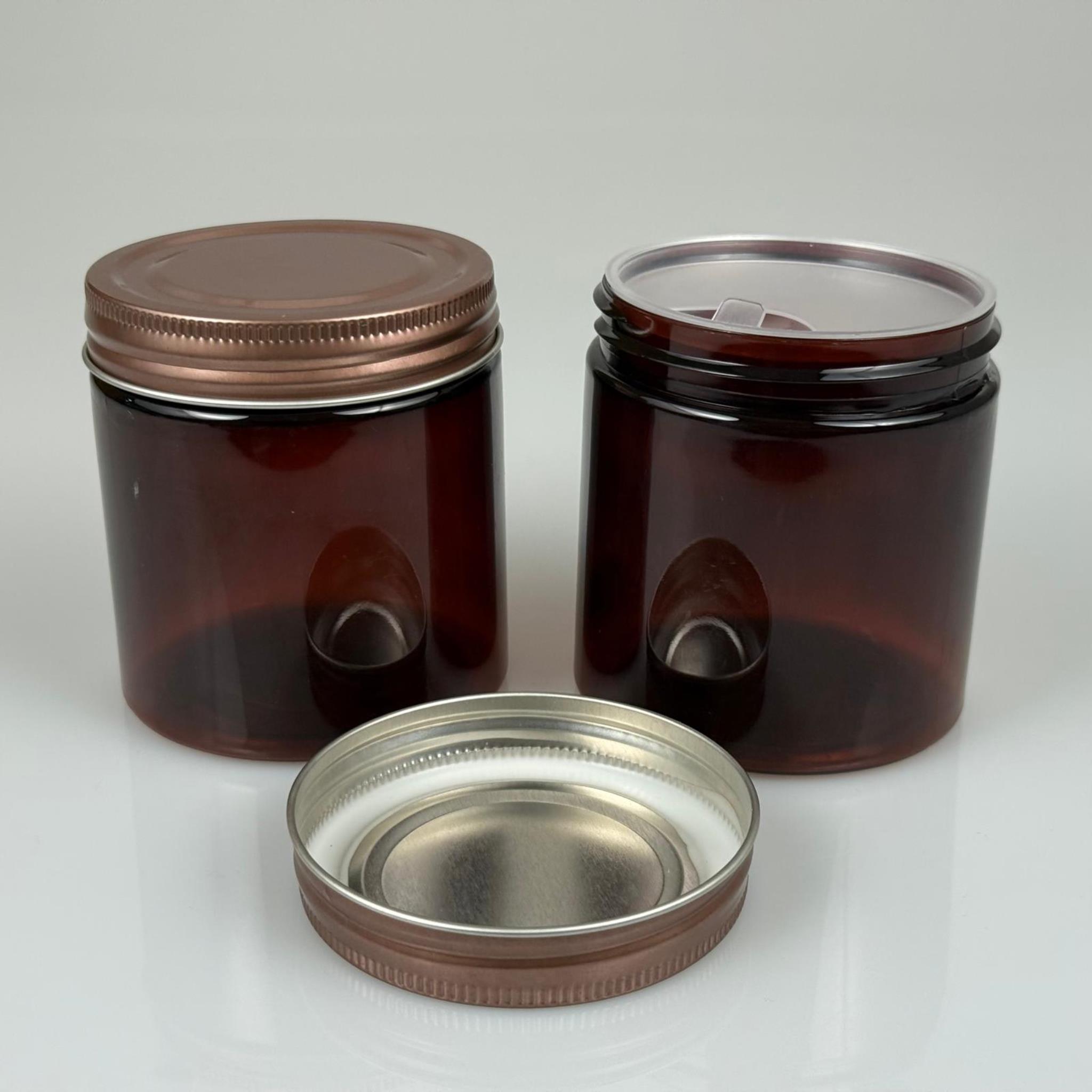 250 ML SERT PET KAVANOZ + BRONZ METAL KAPAK + İÇ TIPA - 250 CC KALIN AMBER PLASTİK KAVANOZ BRONZ METAL KAPAKLI İÇ TIPALI TAKIM - KREM KAVANOZLARI
