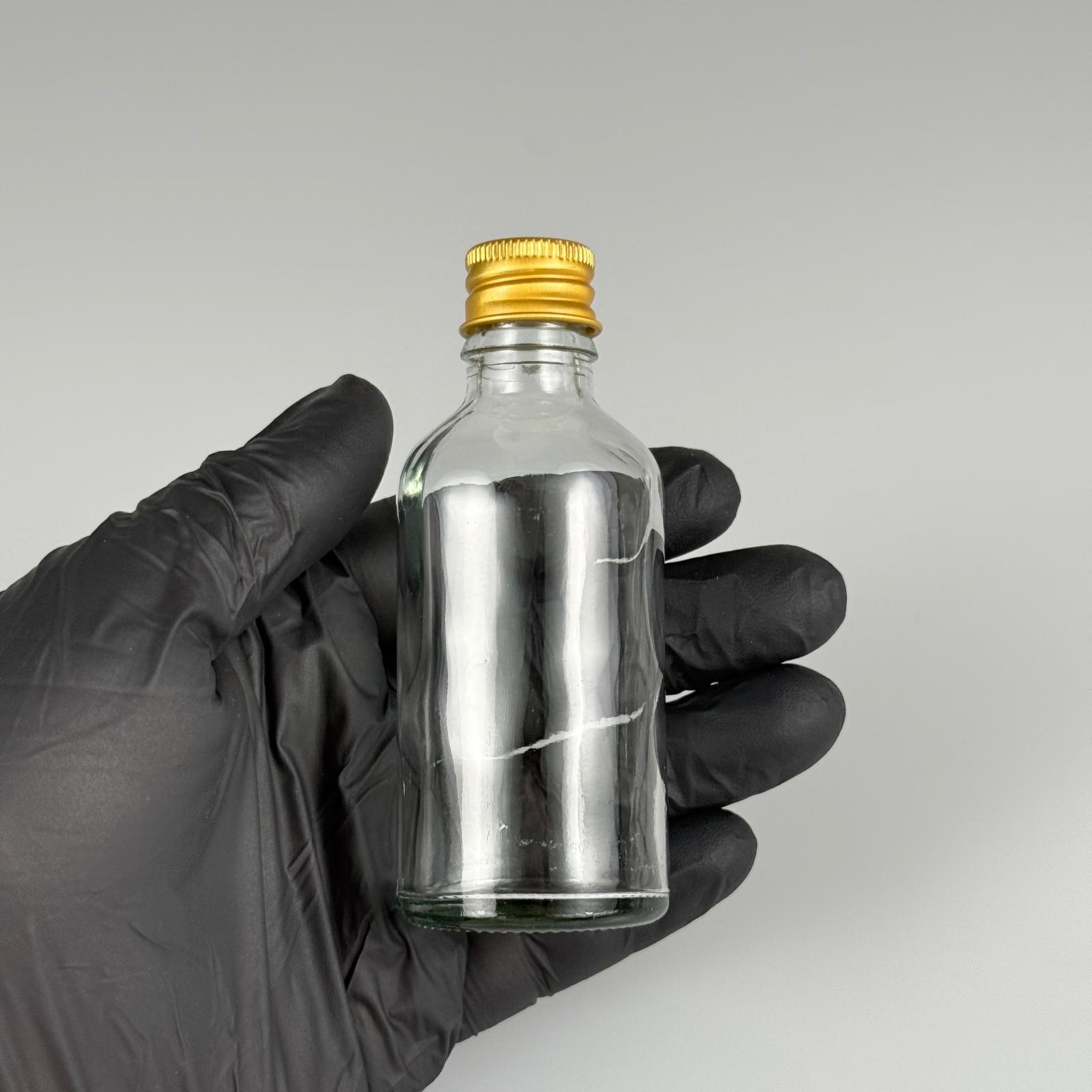50 CC ŞEFFAF CAM ŞİŞE + KÖPÜK CONTALI GOLD ALÜMİNYUM METAL KAPAKLI + KÖR TIPALI TAKIM - 50 ML ŞEFFAF CAM ŞİŞE