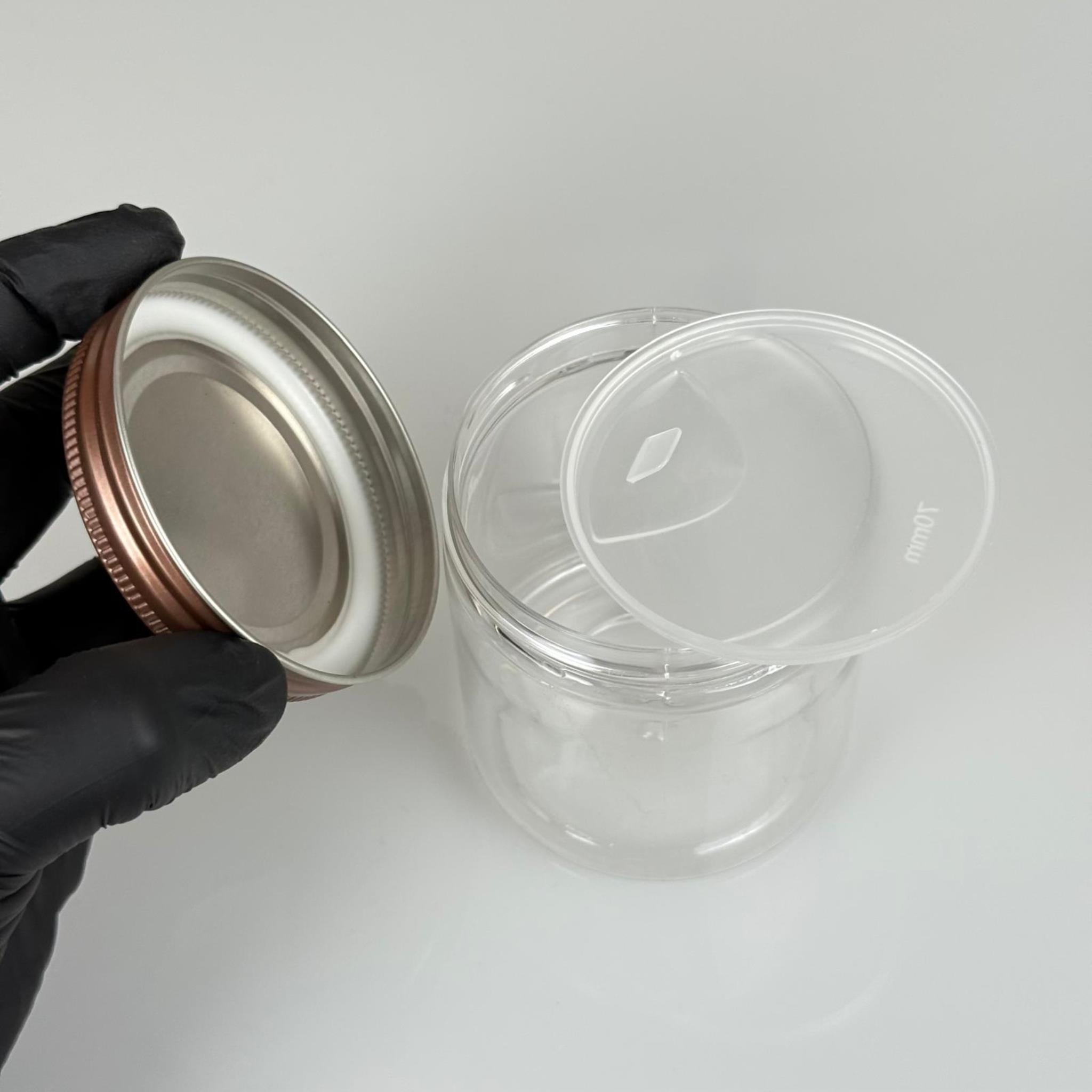 250 ML SERT PET KAVANOZ + BRONZ METAL KAPAK + İÇ TIPA - 250 CC KALIN ŞEFFAF PLASTİK KAVANOZ BRONZ METAL KAPAKLI İÇ TIPALI TAKIM - KREM KAVANOZLARI