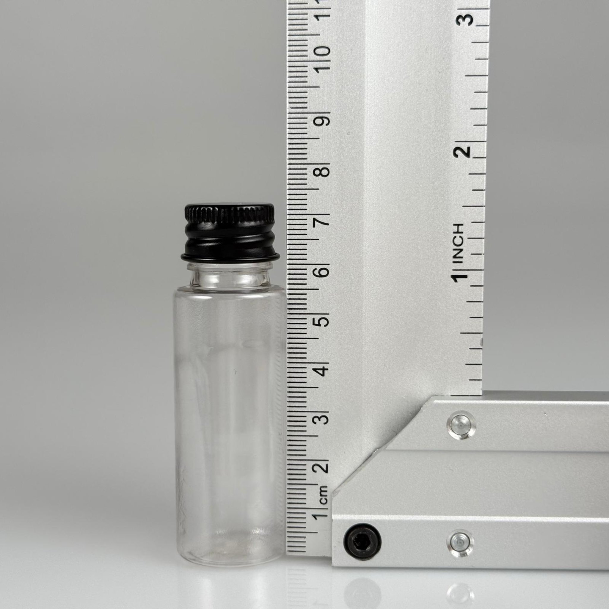 20 CC ŞEFFAF PET SHOT ŞİŞE - KÖPÜK CONTALI SİYAH ALÜMİNYUM METAL KAPAKLI + KÖR TIPALI TAKIM - 20 ML PLASTİK ŞİŞE