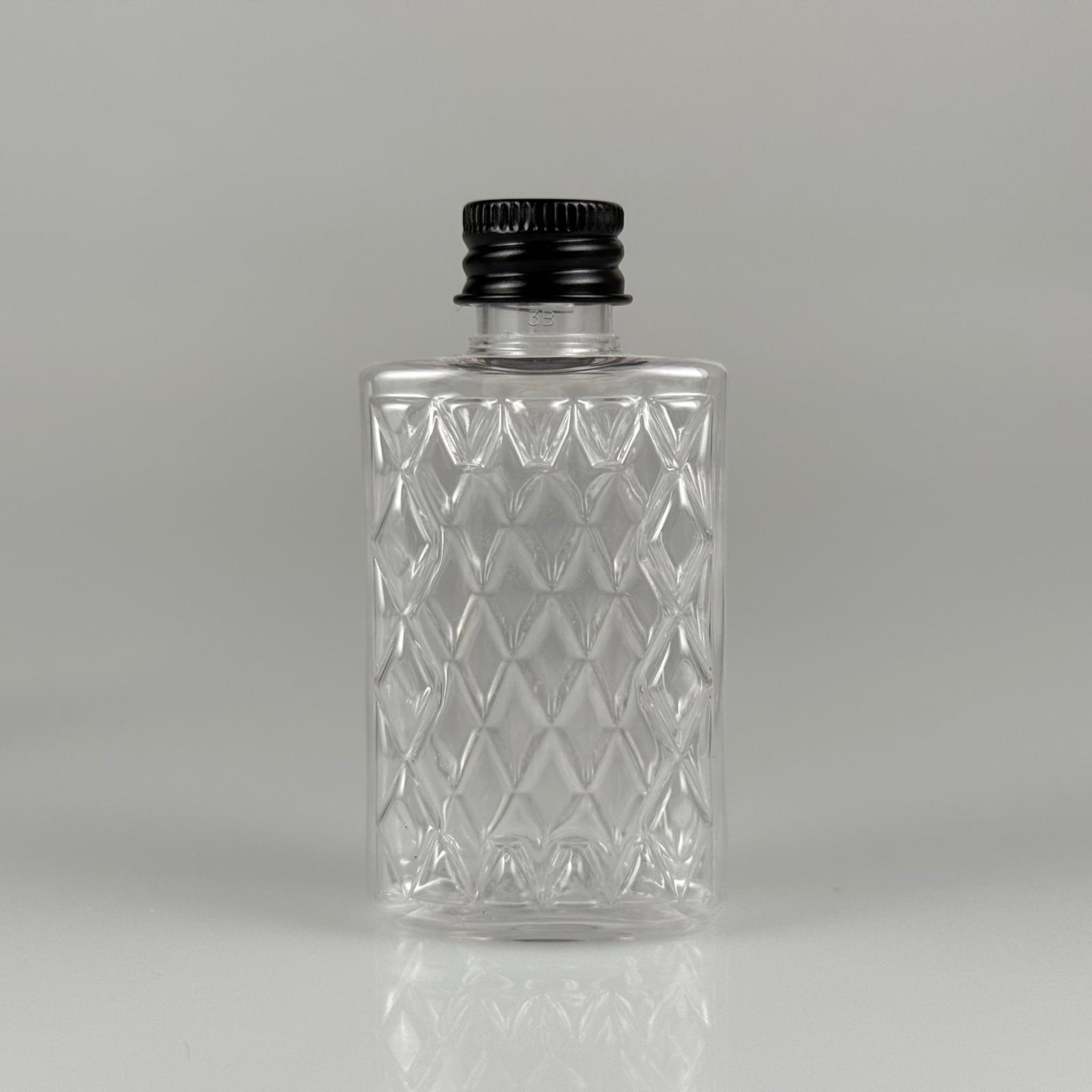 50 CC KÖŞELİ ŞEFFAF PET ŞİŞE + KÖPÜK CONTALI SİYAH ALÜMİNYUM METAL KAPAKLI TAKIM - 50 ML PET ŞİŞE