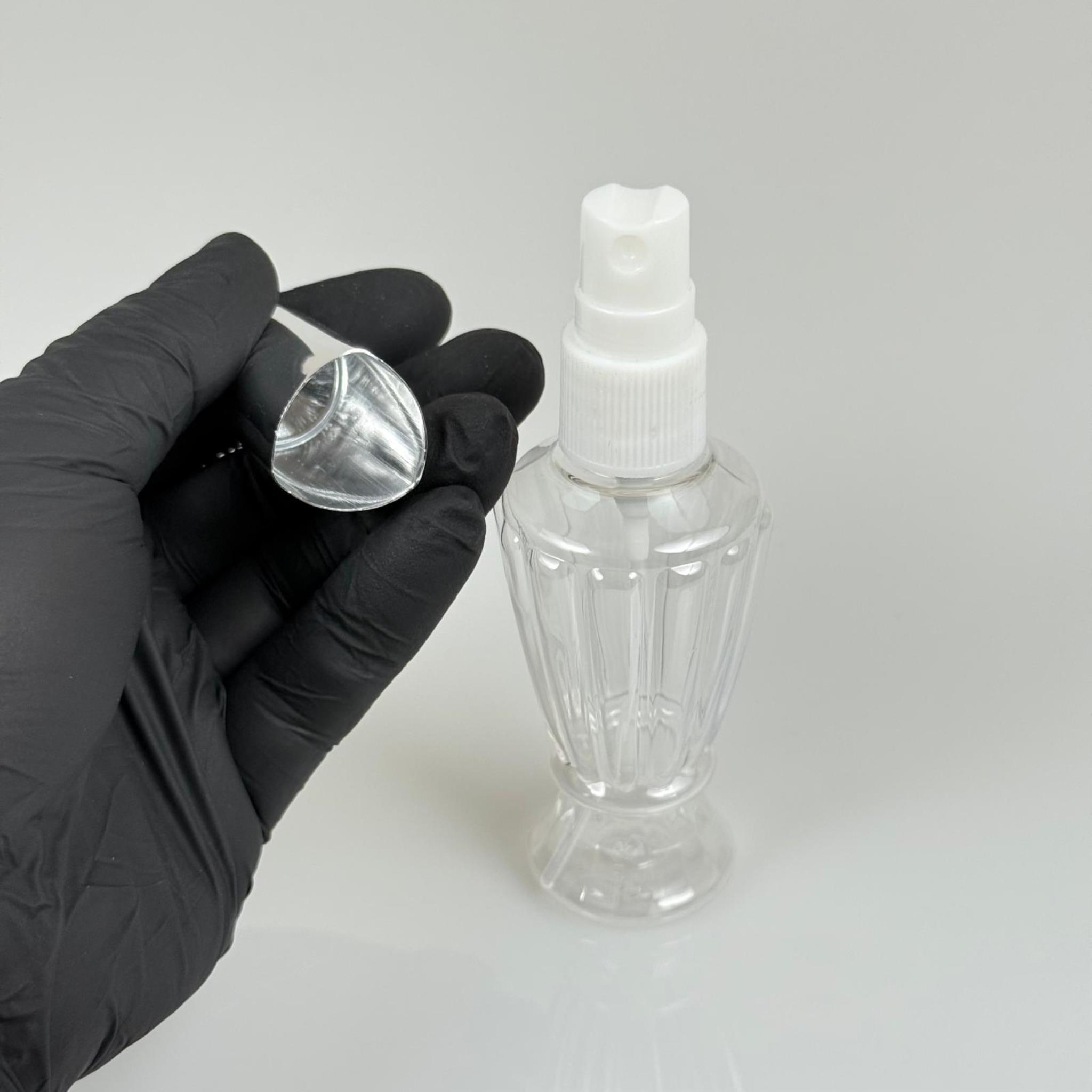 50 ML PET KOLONYA, PARFÜM VB ŞİŞELERİ - METAL ALÜMİNYUM GÜMÜŞ KAPAK + VİDALI SPREY + 50 CC VAZO HÜRREM ŞİŞE SET TAKIM