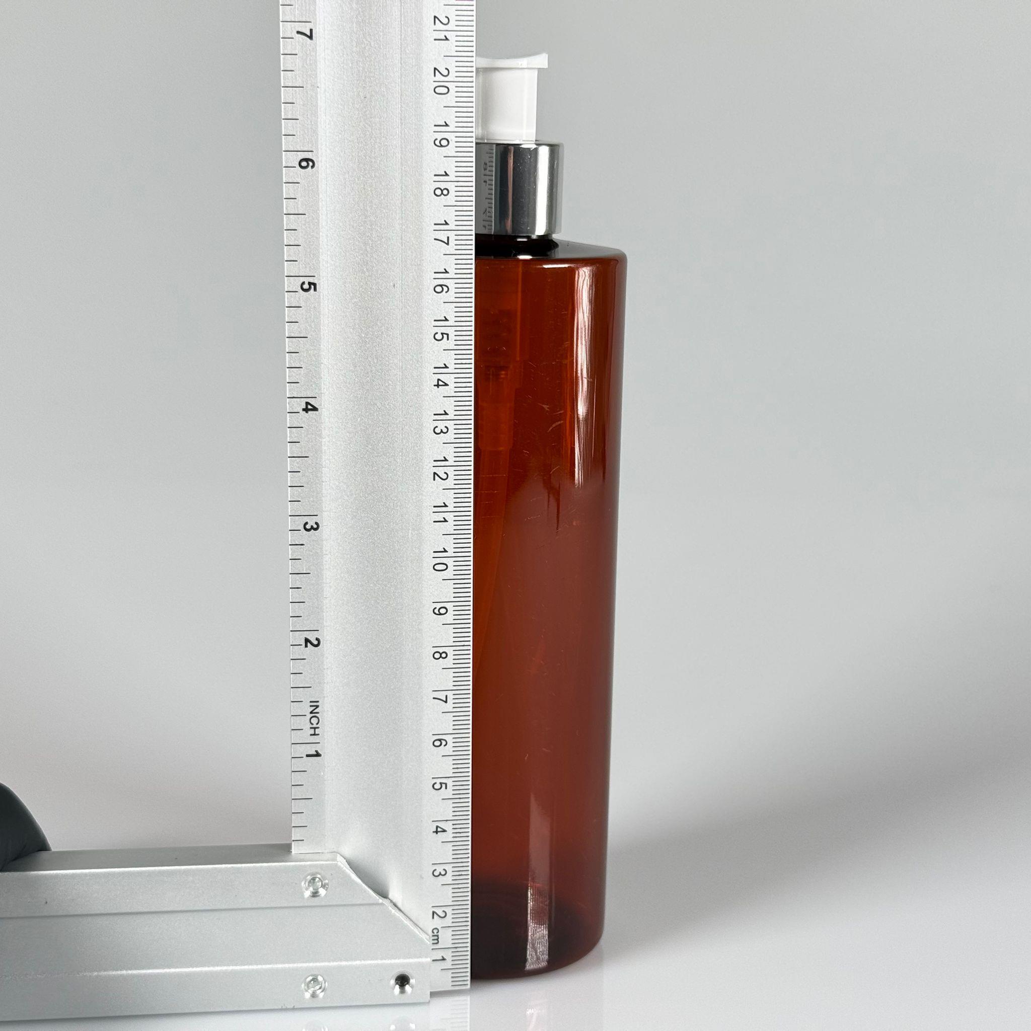 400 CC KÜT BOYUNLU SİLİNDİR PET ŞİŞE (30 GR) - GÜMÜŞ SIVI SABUN POMPALI - 400 ML PLASTİK ŞİŞE - AMBER