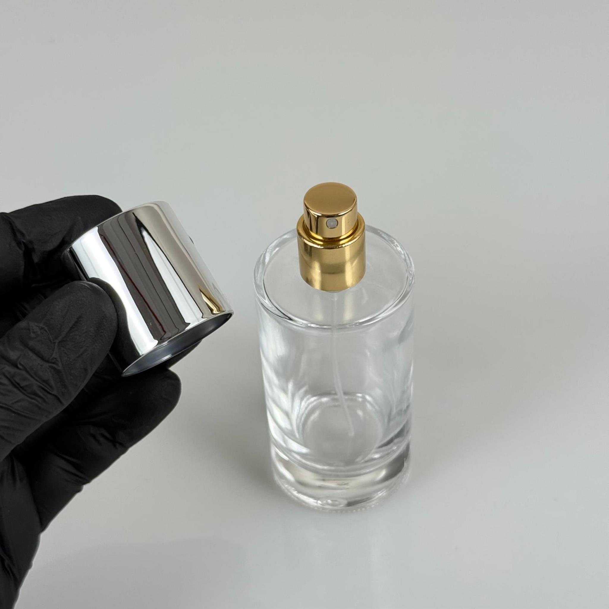 50 ML SİLİNDİR MODEL MARS PARFÜM ŞİŞESİ - GOLD METAL SPREYLİ + GÜMÜŞ GENİŞ KAPAKLI (AĞIZ 15 MM GEÇME KOLAY KAPAMA)
