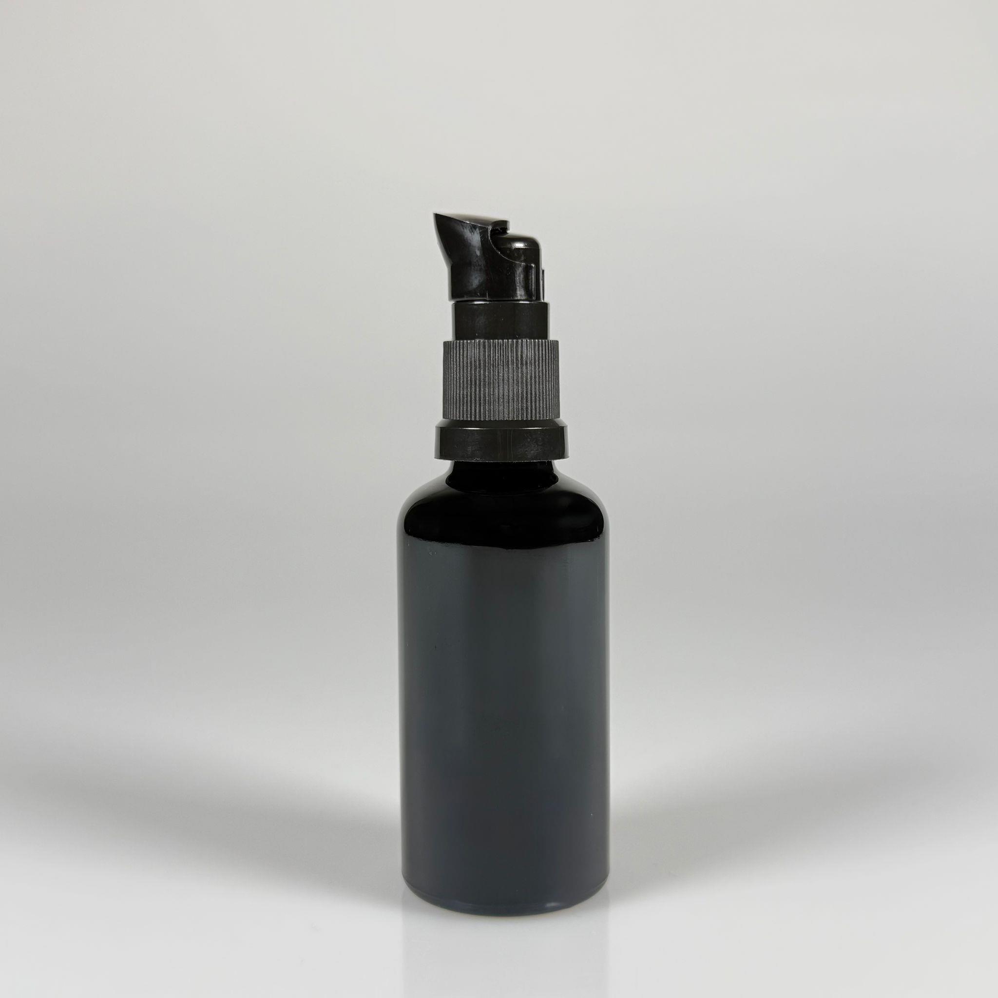 50 CC SİYAH CAM ŞİŞE - SIZDIRMAZ ETEKLİ SİYAH LOSYON POMPALI TAKIM - 50 ML LOSYON ŞİŞESİ - YAĞ, KREM GİBİ YOĞUN KIVAMLI SIVILAR İÇİN CAM AMBALAJ