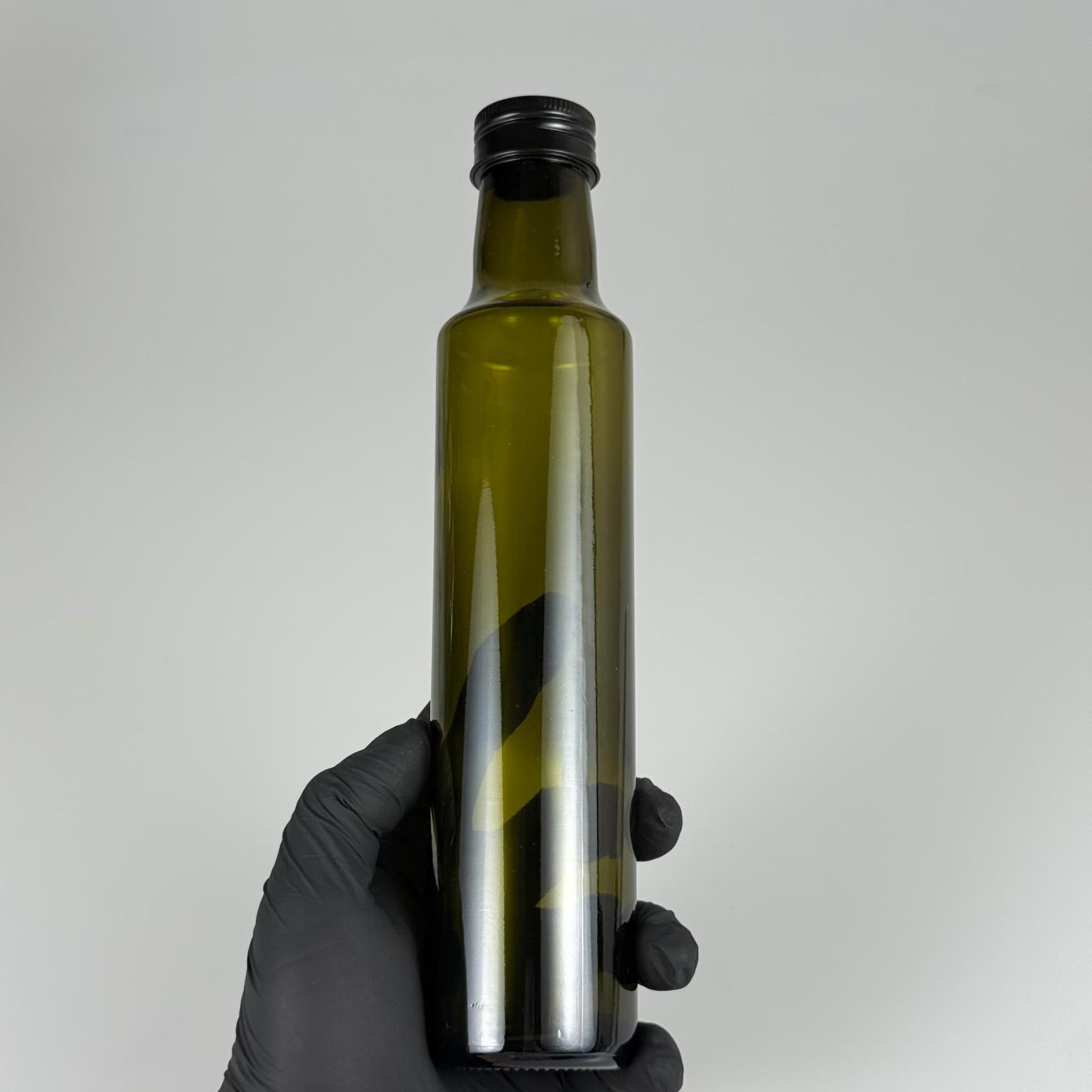 250 CC YEŞİL DORİKA CAM ŞİŞE - SİYAH METAL ALÜMİNYUM KAPAKLI - 250 ML DORİKA YAĞ ŞİŞESİ - SİRKE ŞİŞESİ