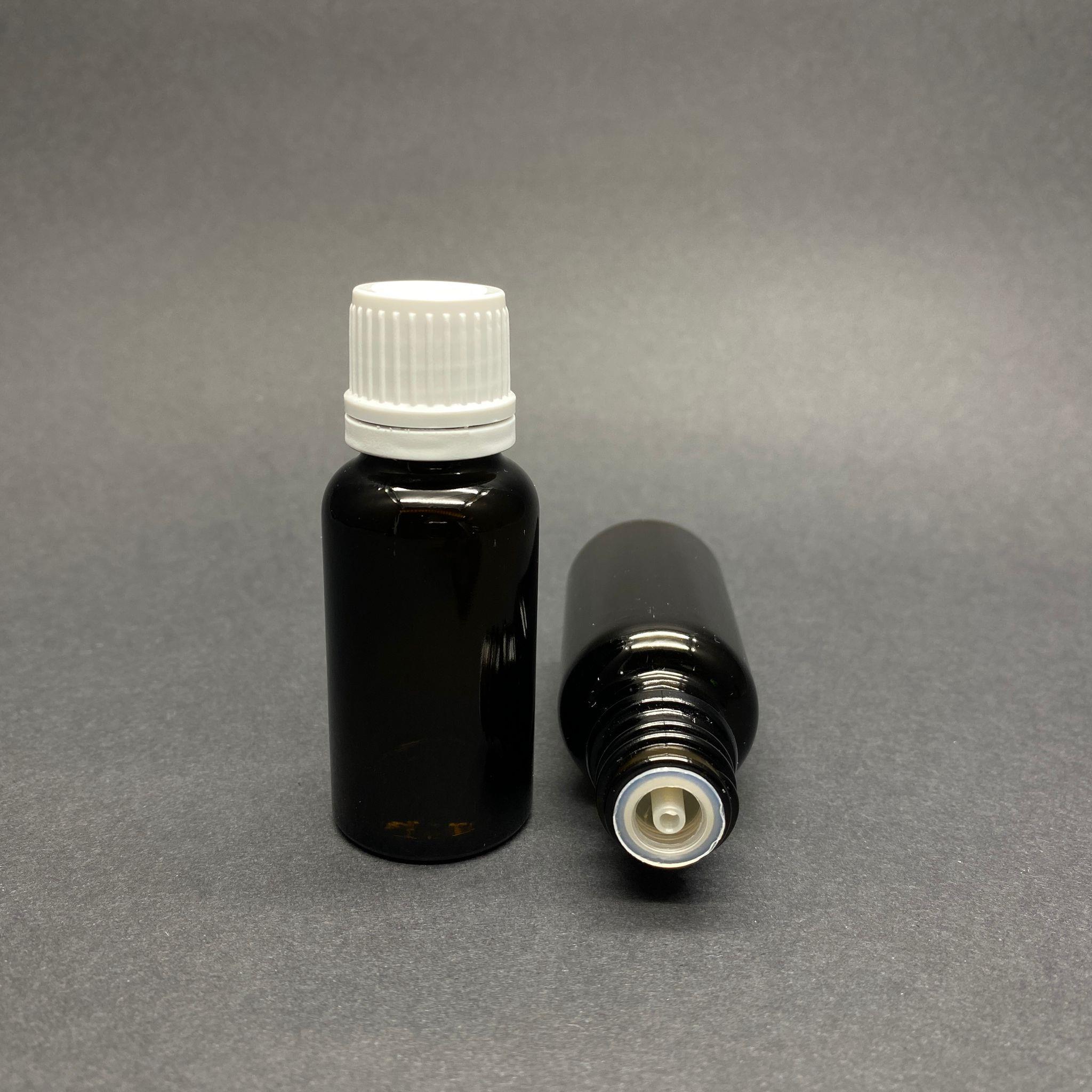 20 CC KOYU AMBER AMBER İÇTEN DAMLALIKLI (OPSİYONEL DAMLALIK) - BEYAZ KİLİTLİ KAPAKLI CAM ŞİŞE - 20 ML KOLONYA TIPALI CAM ŞİŞE