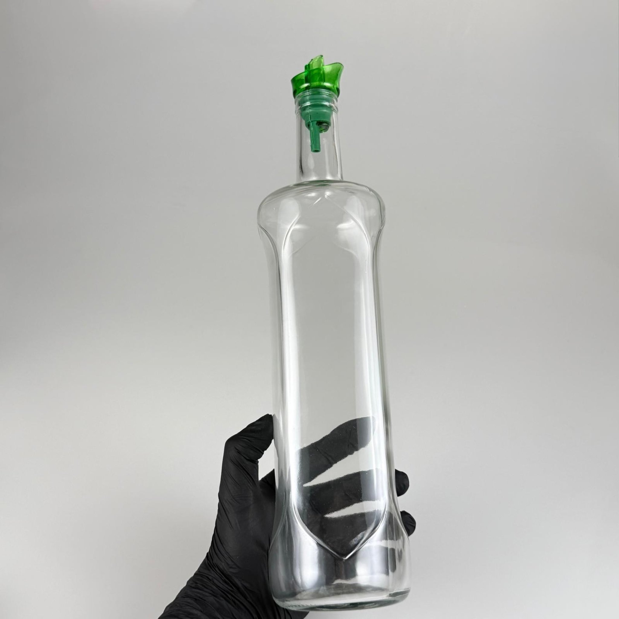 1000 CC DESENLİ DORİKA ŞEFFAF CAM ŞİŞE + HAVUZLU AÇIK YEŞİL AKITICILI TAKIM - 1000 ML MANTAR TIPALI ÇAKMA AĞIZ  CAM ŞİŞE
