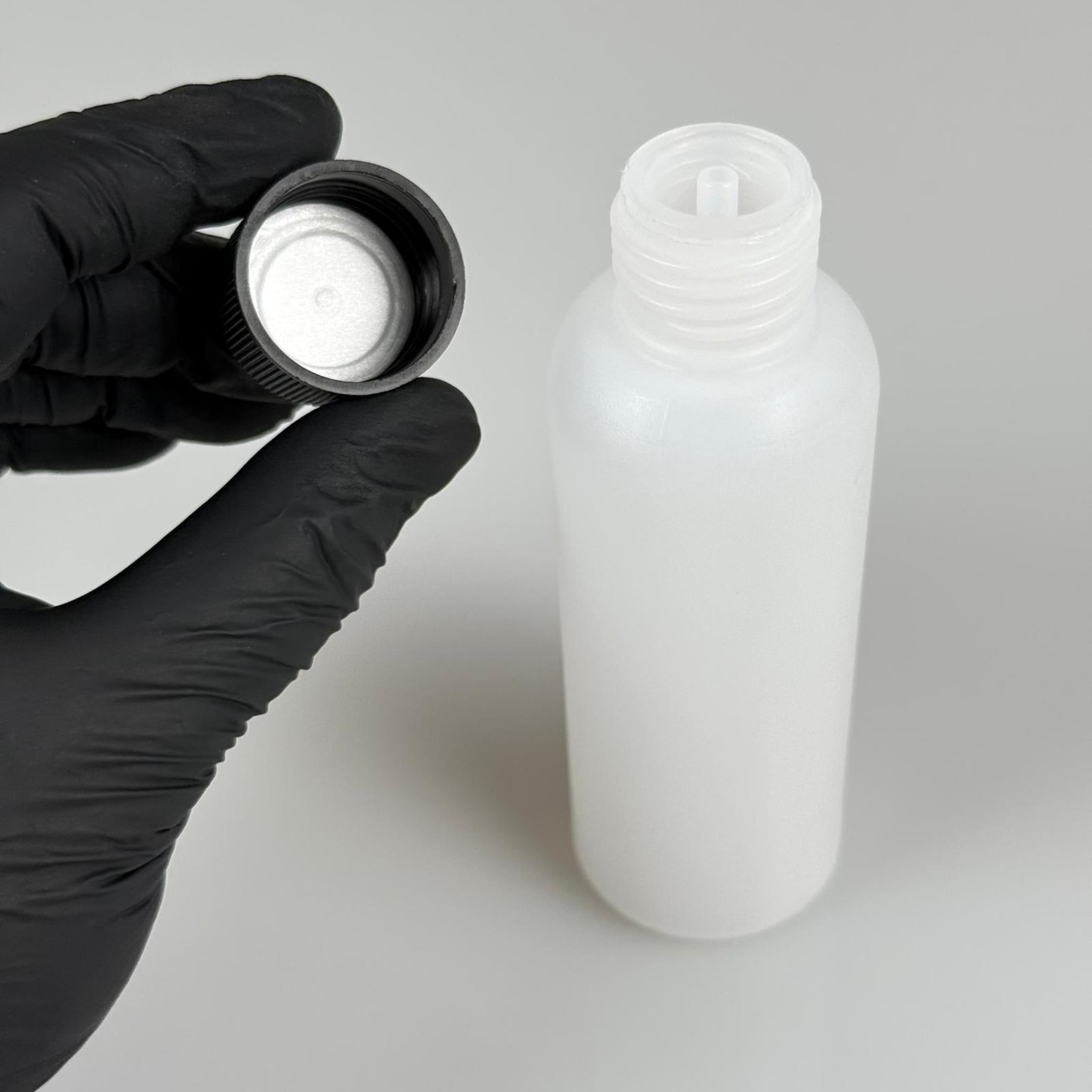 100 CC NATÜREL SERT POLİETİLEN ŞİŞE + SİYAH PLASTİK KAPAKLI ( 24 MM ) + PLASTİK TIPALI - 100 ML SERT POLİETİLEN ASETON ŞİŞESİ