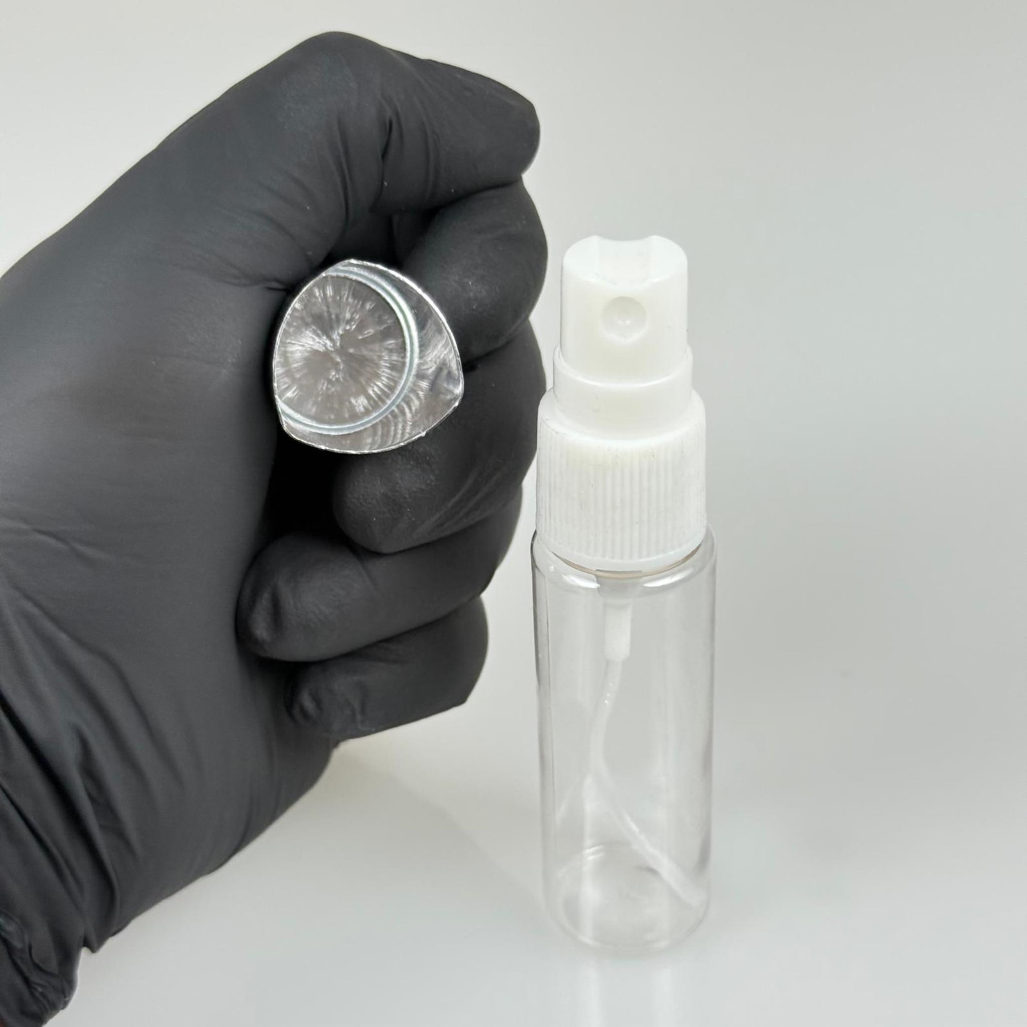 20 ML PET KOLONYA, PARFÜM VB ŞİŞELERİ - METAL ALÜMİNYUM GÜMÜŞ KAPAK + VİDALI SPREY + 20 CC SHOT ŞİŞE SET TAKIM