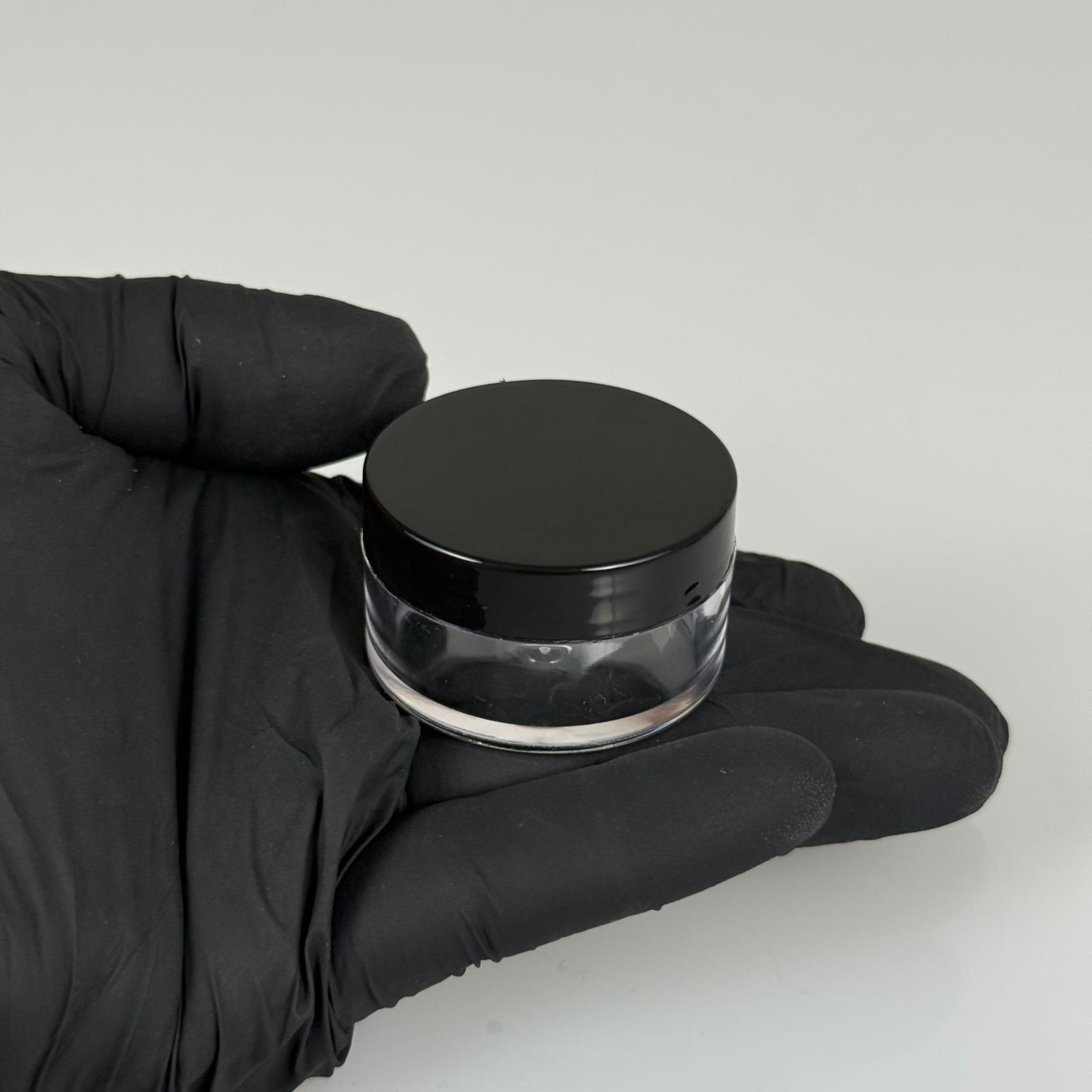 10 CC KRİSTAL KAVANOZ - SİYAH KAPAKLI + KENDİNDEN YAPIŞKANLI KÖPÜK CONTALI - 10 ML KREM KAVANOZ KALIN ŞEFFAF PLASTİK MİKA AKRİLİK