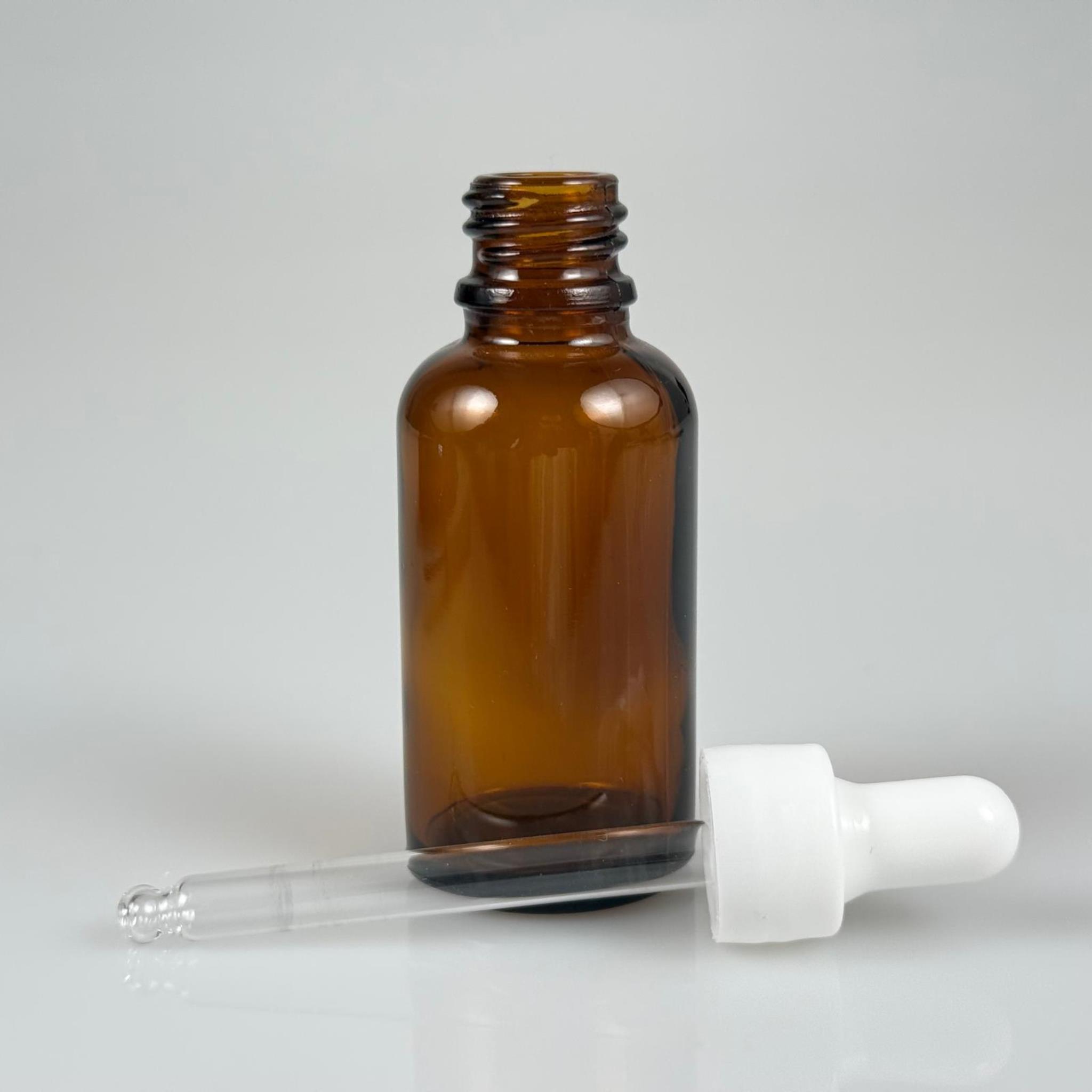 30 CC AMBER CAM DAMLALIKLI ŞİŞE - BEYAZ EMZİK + BEYAZ DÜZ KAPAK + CAM PİPET TAKIM - 30 ML KAHVERENGİ DAMLALIKLI ŞİŞE SETİ