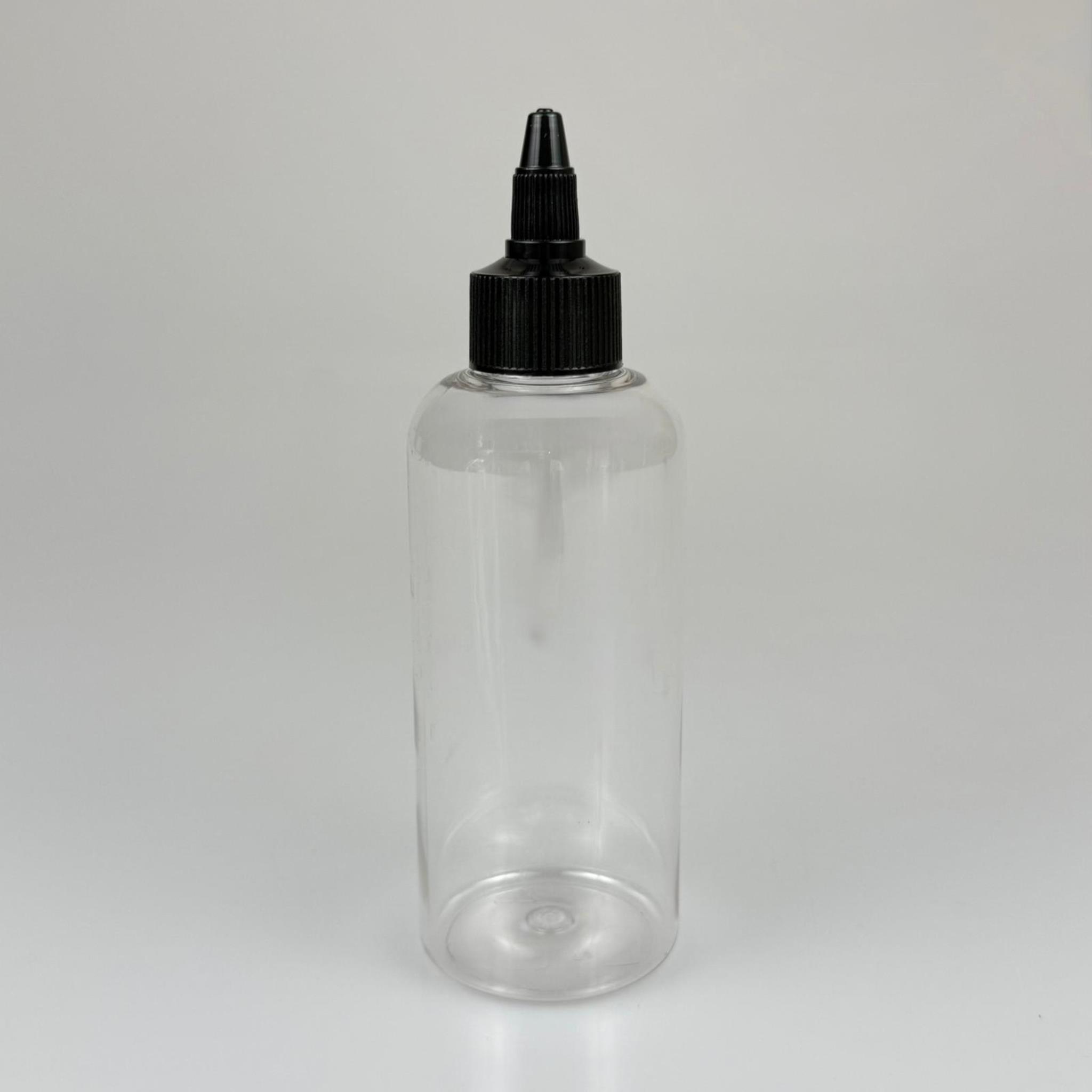 YAĞ, SOS, ACI SOS, SİRKE, SRIRACHA, MÜREKKEP, TUTKAL AKITICI VB BOŞ ŞİŞELERİ - SİYAH SİVRİ TWİST AKITICI KAPAK + 200 ML OVAL PET PLASTİK ŞİŞE TAKIM