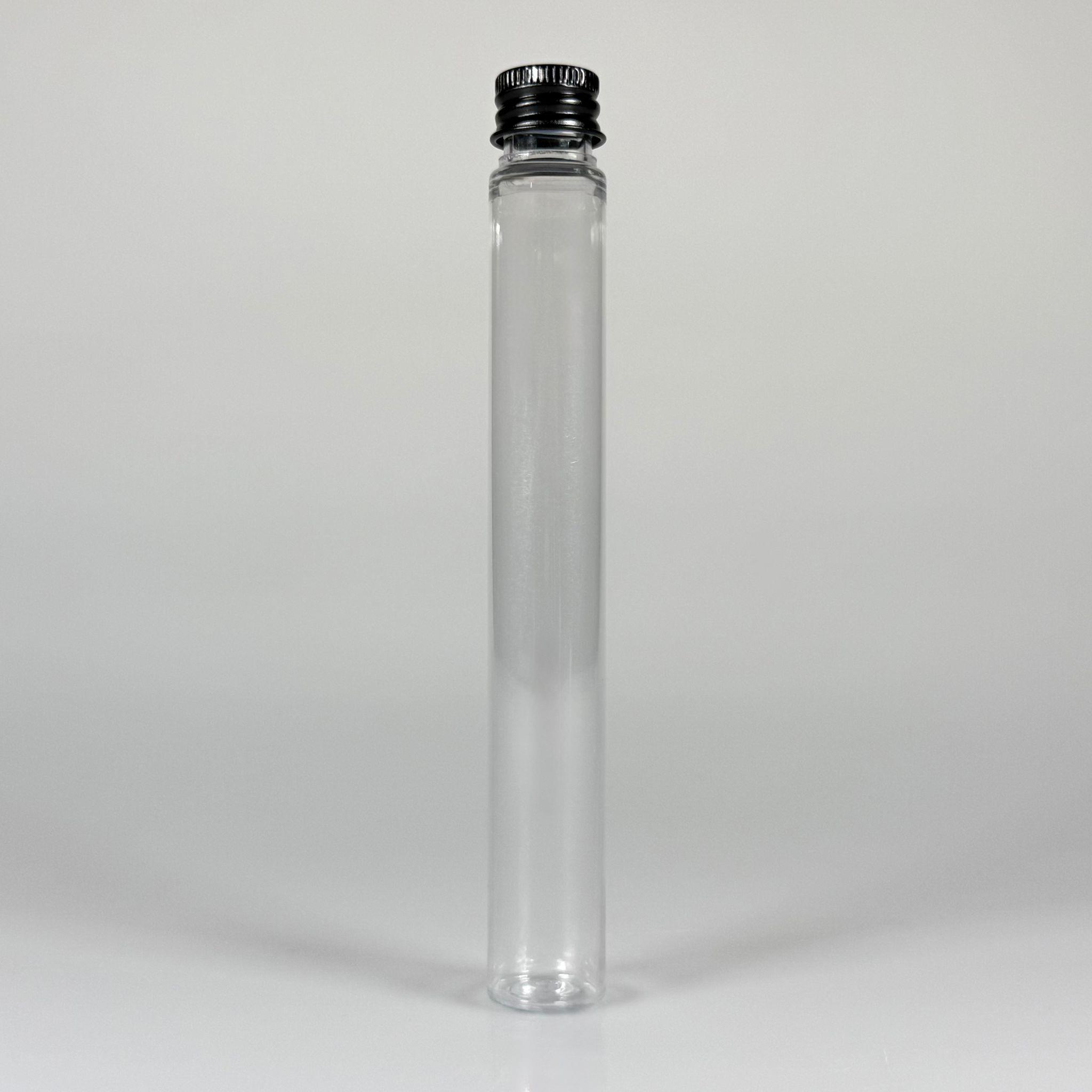 16 CM TÜP - 45 CC UZUN İNCE PET ŞİŞE - CONTALI SİYAH METAL KAPAKLI  - VANİLYA ÇUBUĞU, BAHARAT, DENEY TÜPÜ VB İÇİN PLASTİK TÜP
