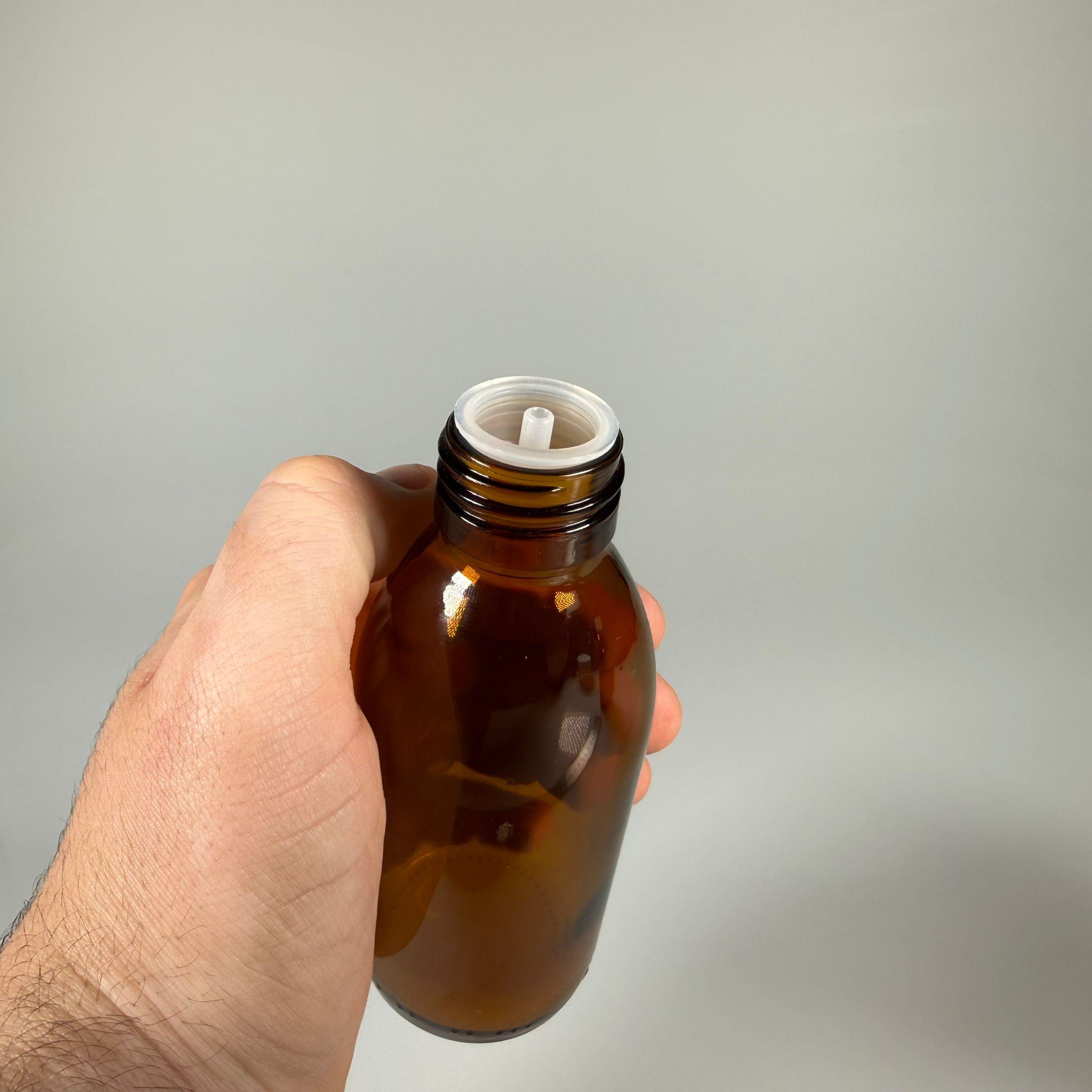 160 ML DOLUMU KOLAY, GENİŞ AĞIZLI İÇTEN DAMLALIKLI ŞİŞE (28 MM AĞIZ)  - 160 CC BEYAZ CONTALI KAPAKLI İÇTEN DAMLALIKLI CAM ECZA ŞİŞESİ - AMBER KAHVERENGİ