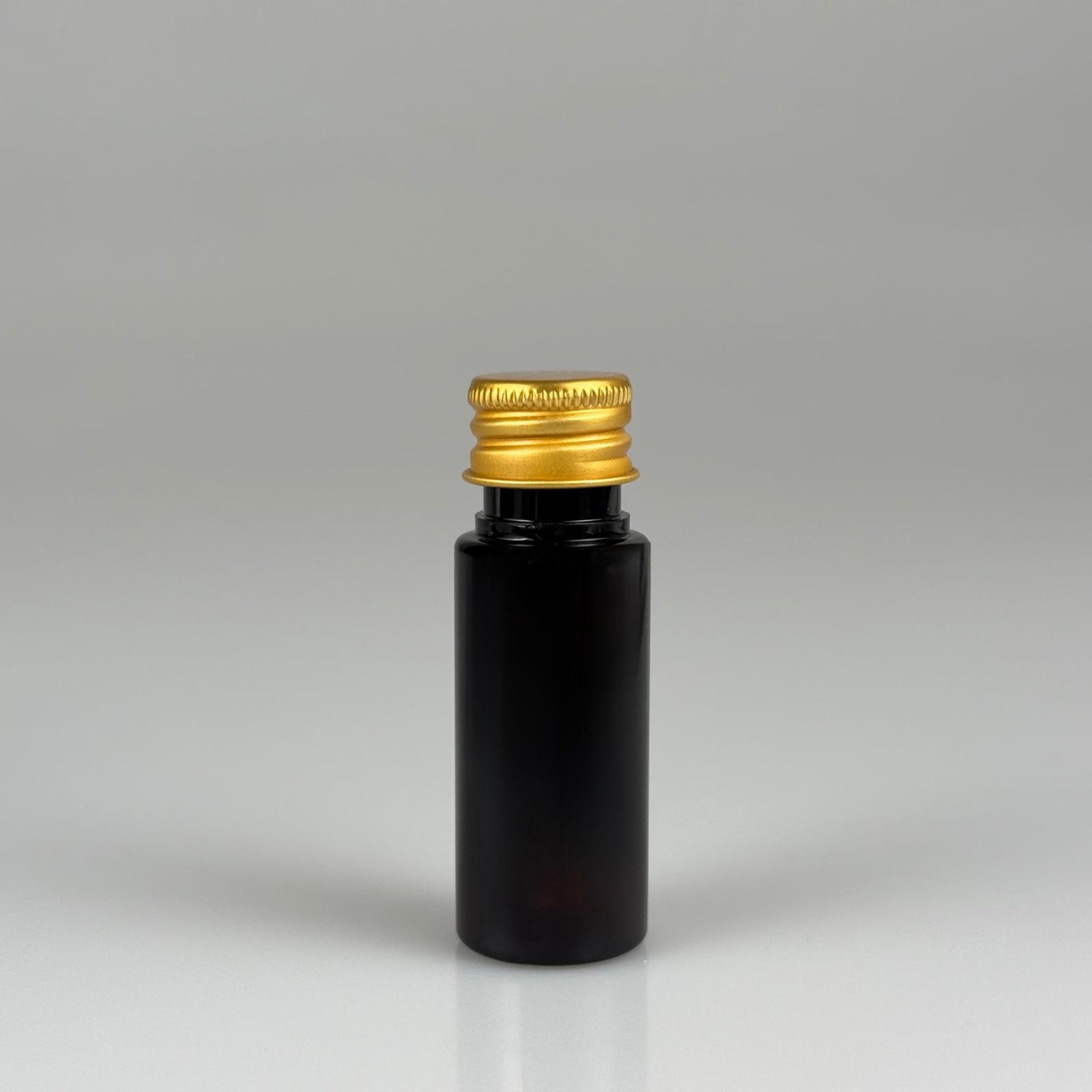 15 CC AMBER SİLİNDİR PET ŞİŞE + KÖPÜK CONTALI GOLD ALÜMİNYUM METAL KAPAKLI TAKIML - 15 ML KAHVERENGİ PET ŞİŞE