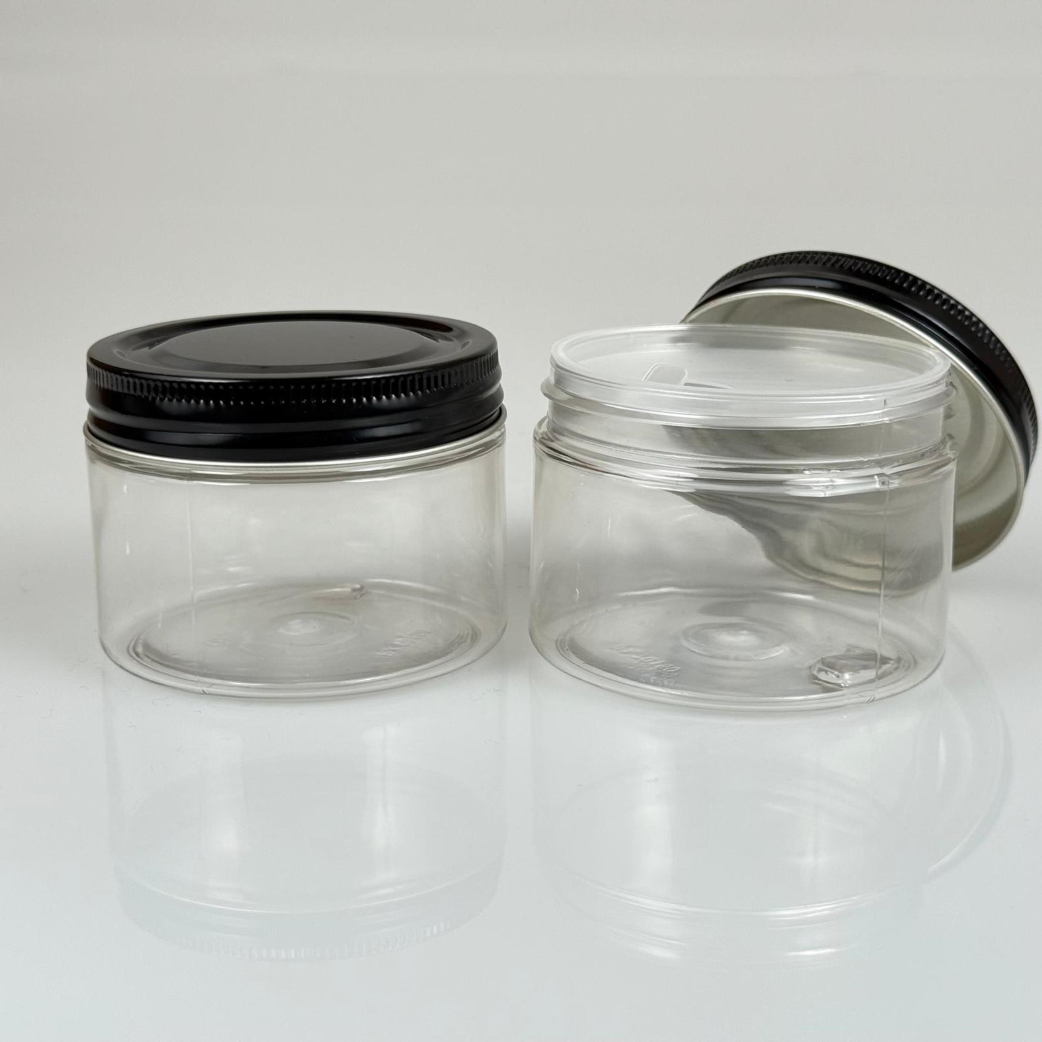150 ML SERT PET KAVANOZ + SİYAH METAL KAPAK + İÇ TIPA - 150 CC KALIN ŞEFFAF PLASTİK KAVANOZ SİYAH METAL KAPAKLI İÇ TIPALI TAKIM - KREM KAVANOZLARI