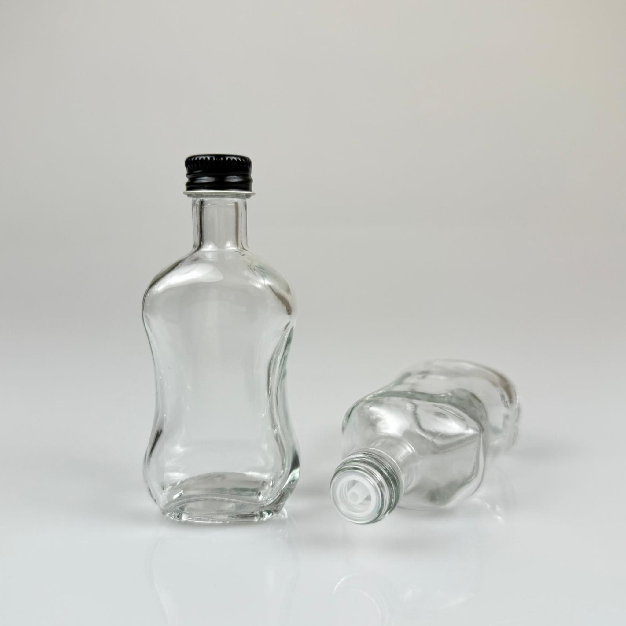 50 CC BOĞAZLI İNCE BELLİ CAM ŞİŞE - SİYAH METAL KAPAKLI KOLONYA TIPALI - 50 ML PRESTİJLİ ŞİŞE