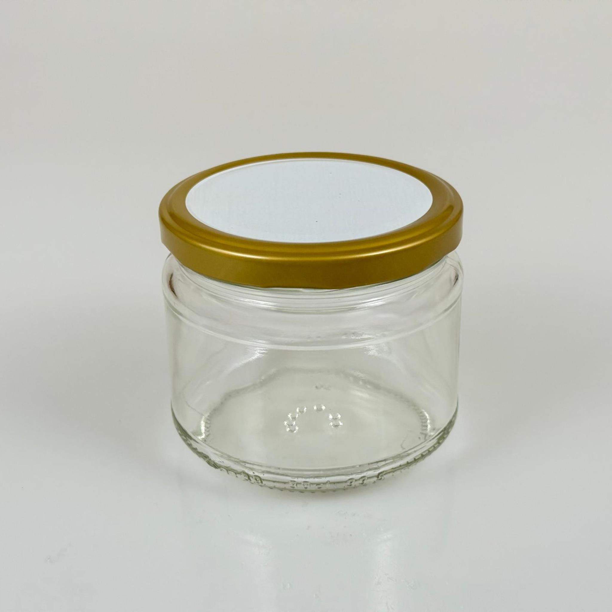 300 CC CAM KAVANOZ (SİLME HACİM 330 ML) - GOLD KUŞAKLI METAL KAPAKLI - 300 ML PAŞABAHÇE BAL , PEKMEZ , KONSERVE , MAGNOLİA VB KAVANOZLARI