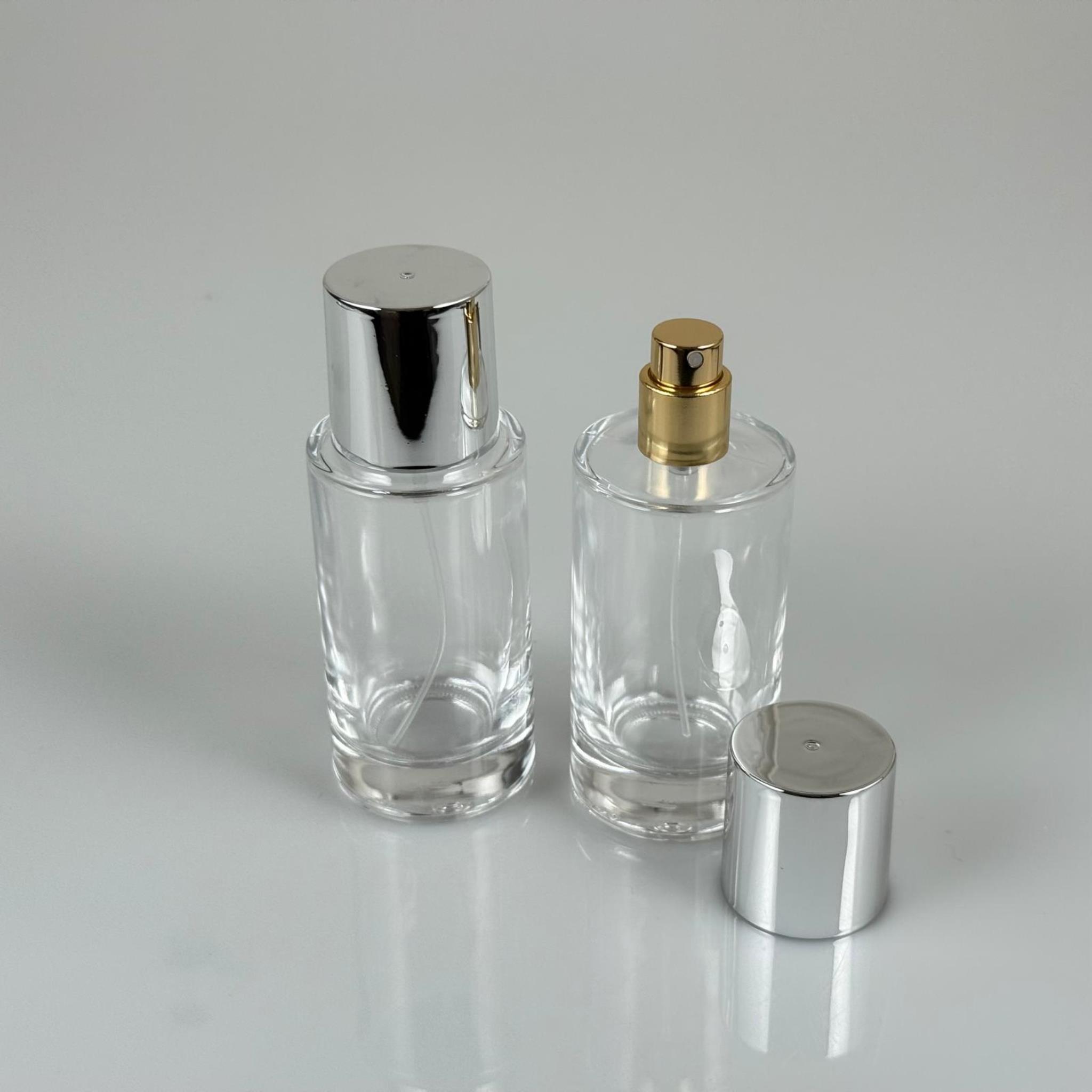 50 ML SİLİNDİR MODEL MARS PARFÜM ŞİŞESİ - GOLD METAL SPREYLİ + GÜMÜŞ GENİŞ KAPAKLI (AĞIZ 15 MM GEÇME KOLAY KAPAMA)