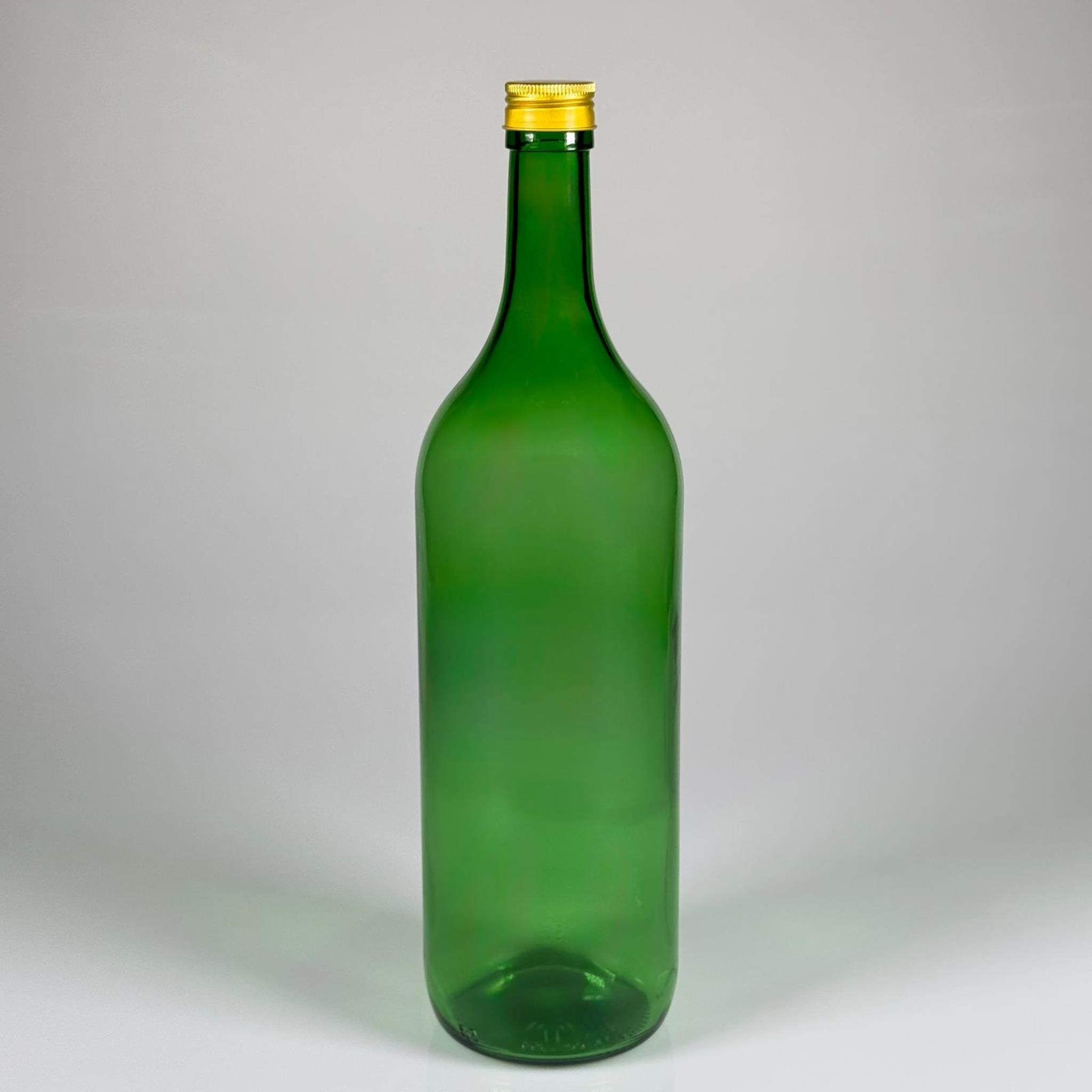 1500 CC YEŞİL CAM ŞİŞE - GOLD METAL ALÜMİNYUM KAPAKLI - 1500 ML YAĞ ŞİŞESİ - SİRKE ŞİŞESİ - 1,5 LİTRE CAM ŞİŞE