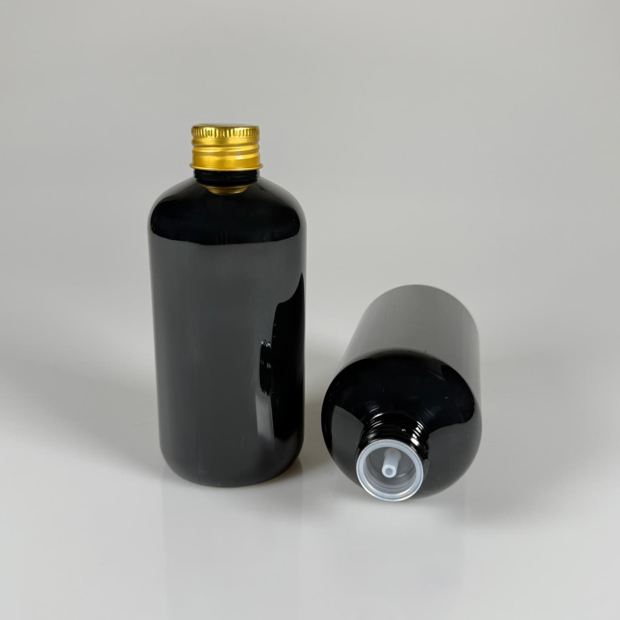 250 CC SİYAH ŞİŞE - GOLD METAL KAPAKLI + KOLONYA TIPALI - 250 ML PLASTİK KOLONYA ŞİŞESİ - ZEYNEP MODEL PET ŞİŞE