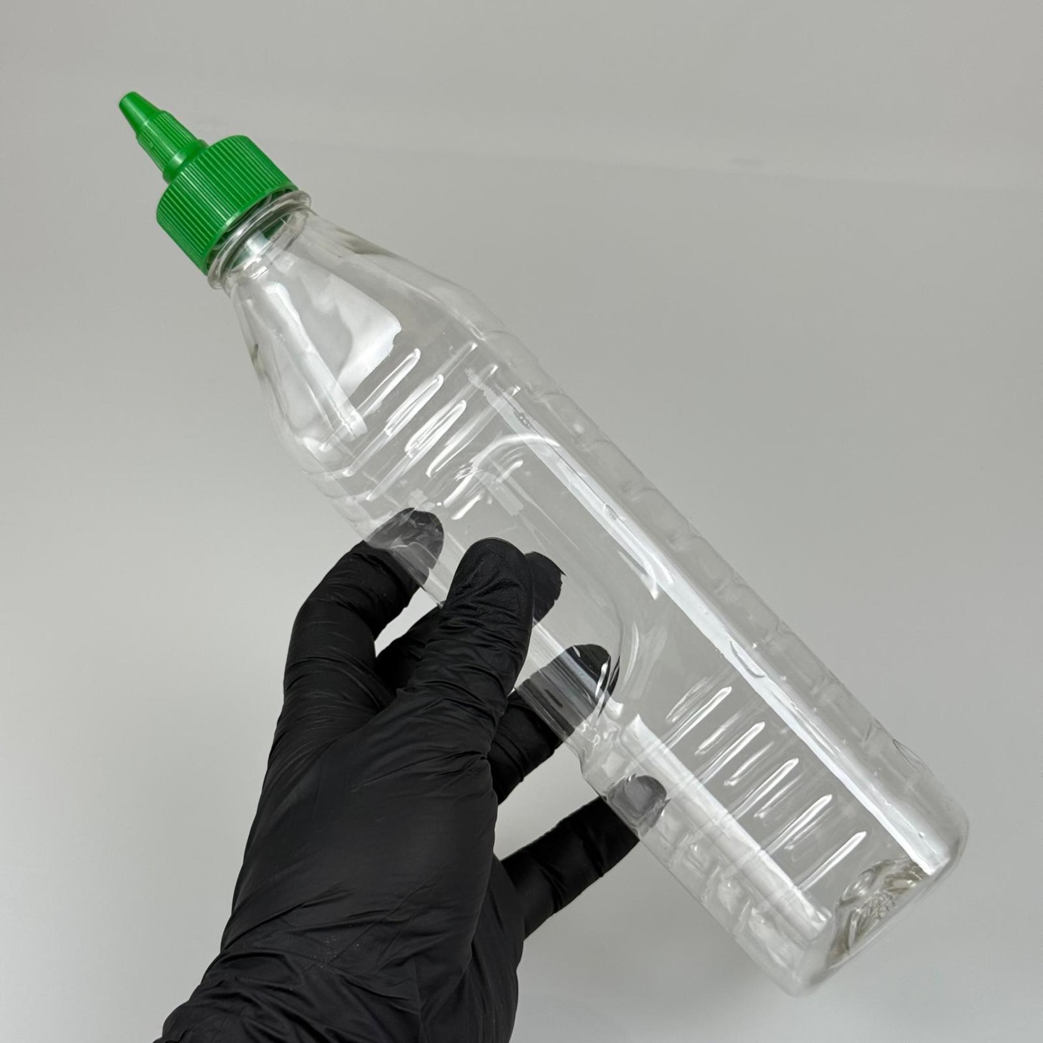 ZEYTİNYAĞI, SOS, ACI SOS, SİRKE, SRIRACHA VB BOŞ ŞİŞELERİ - YEŞİL SİVRİ TWİST AKITICI KAPAK + 500 ML KARE KÖŞELİ ŞEFFAF PET PLASTİK ŞİŞE TAKIM