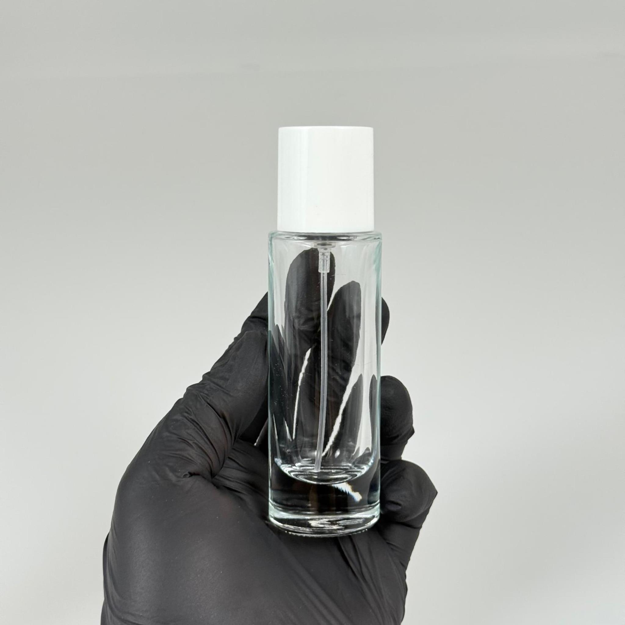 30 ML SİLİNDİR UZUN MODEL PARFÜM ŞİŞESİ - SİYAH METAL SPREYLİ + BEYAZ PLASTİK KAPAKLI (AĞIZ 15 MM GEÇME KOLAY KAPAMA)
