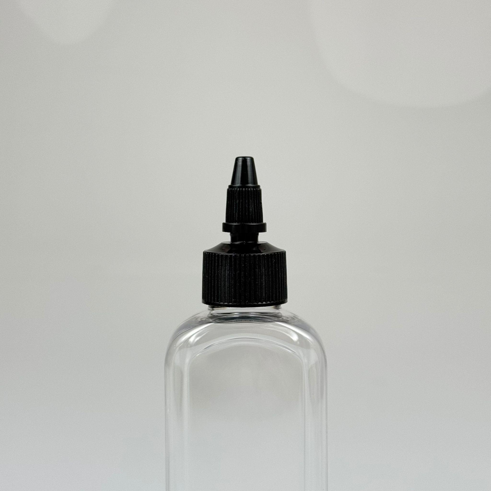 YAĞ, SOS, ACI SOS, SİRKE, SRIRACHA, MÜREKKEP, TUTKAL AKITICI VB BOŞ ŞİŞELERİ - SİYAH SİVRİ TWİST AKITICI KAPAK + 140 ML YASSI KÖŞELİ SERT PET PLASTİK ŞİŞE TAKIM