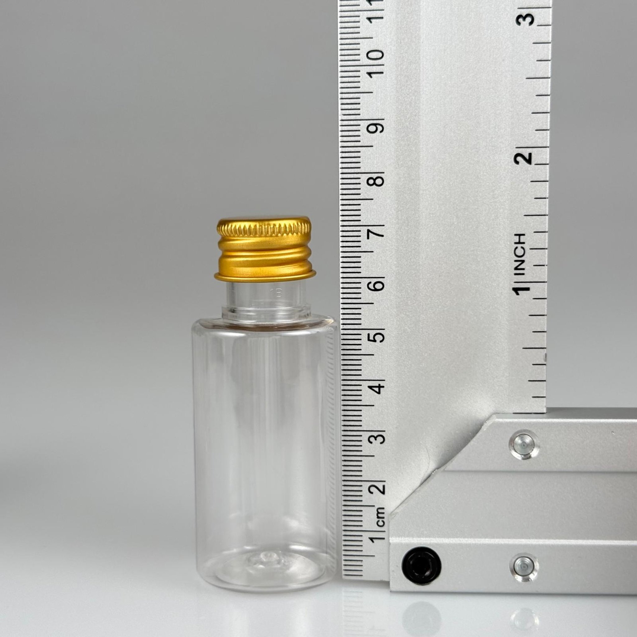 30 CC SİLİNDİR KISA MODEL PET ŞİŞE - KÖPÜK CONTALI GOLD ALÜMİNYUM METAL KAPAKLI + DAMLALIKLI KOLONYA TIPALII TAKIM - 30 ML ŞEFFAF PET ŞİŞE