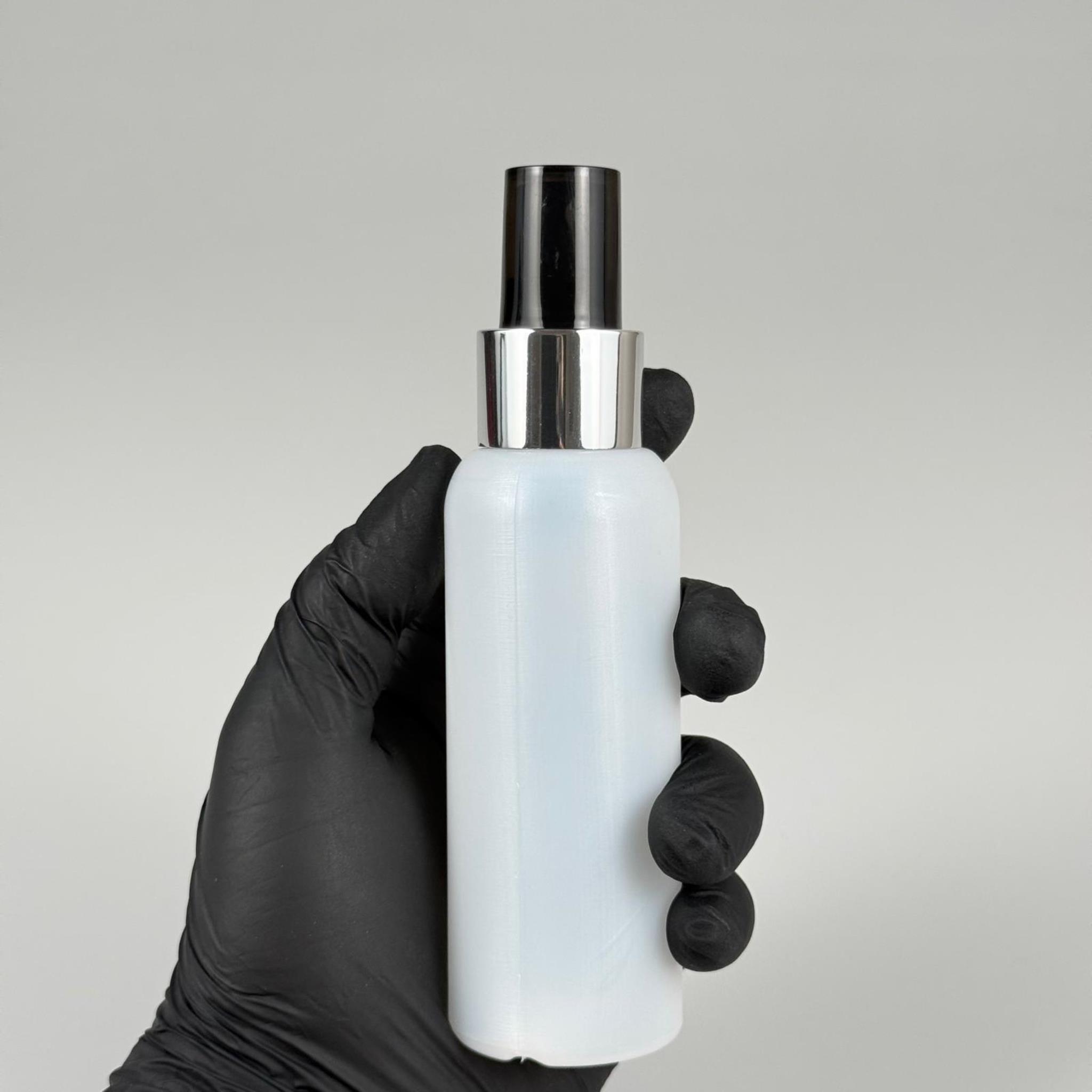 100 CC NATÜREL SERT POLİETİLEN ŞİŞE + GÜMÜŞ SİYAH SPREYLİ -  24 MM  - 100 ML SERT POLİETİLEN ŞİŞE